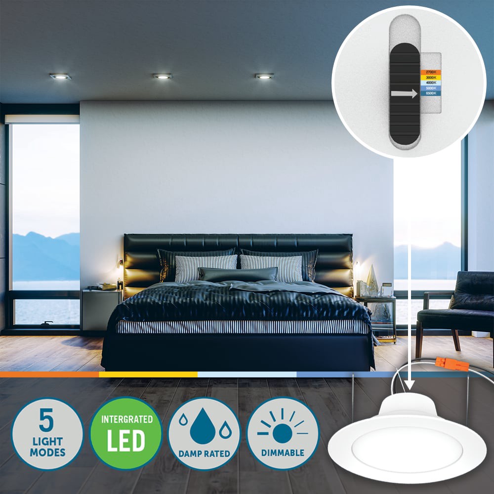 slide 2 of 6, Utilitech Color Choice White 3-in 500 -Lumens Switchable white Round Dimmable LED Canless Damp rated Recessed Downlight, 1 ct
