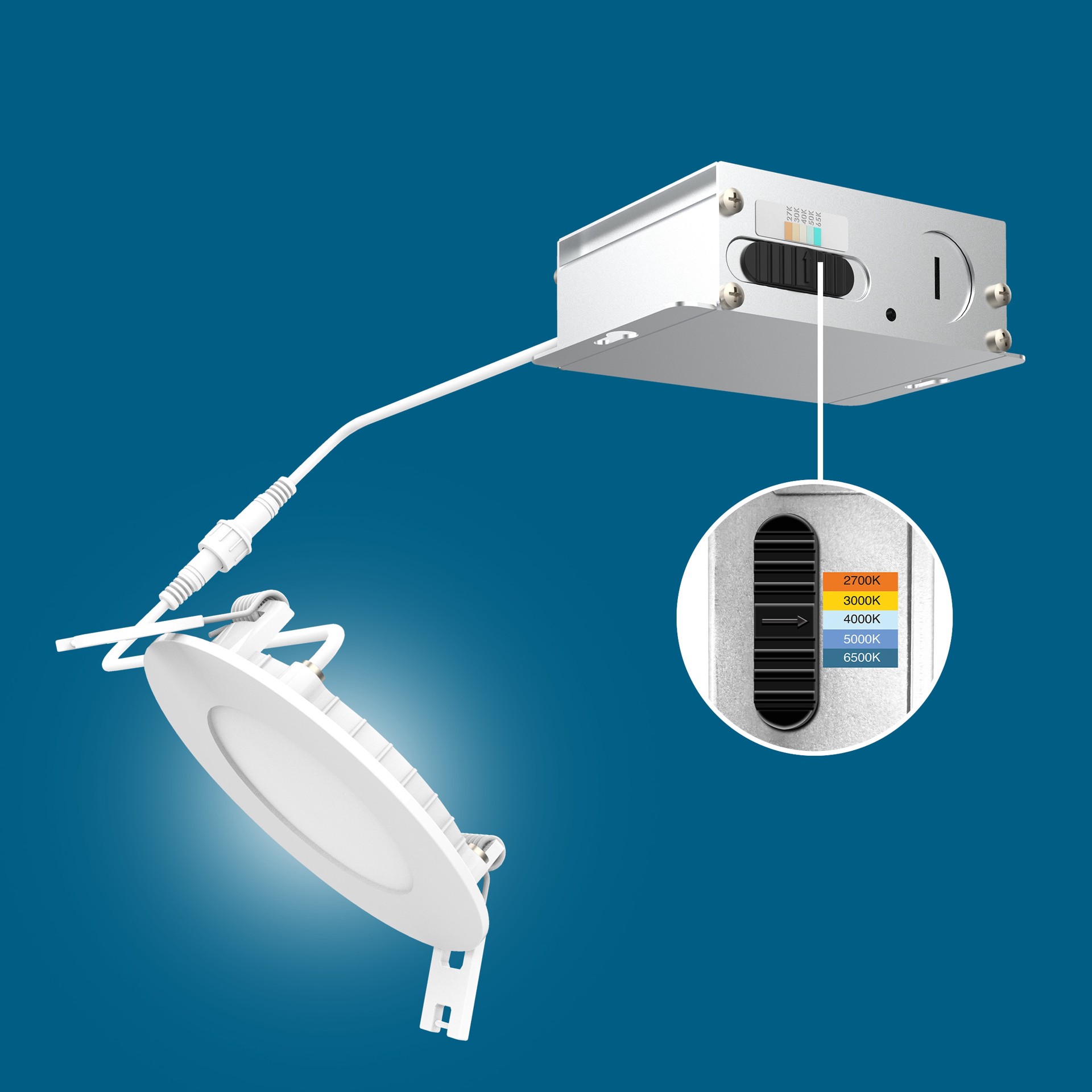 slide 6 of 6, Utilitech Color Choice White 3-in 500 -Lumens Switchable white Round Dimmable LED Canless Damp rated Recessed Downlight, 1 ct