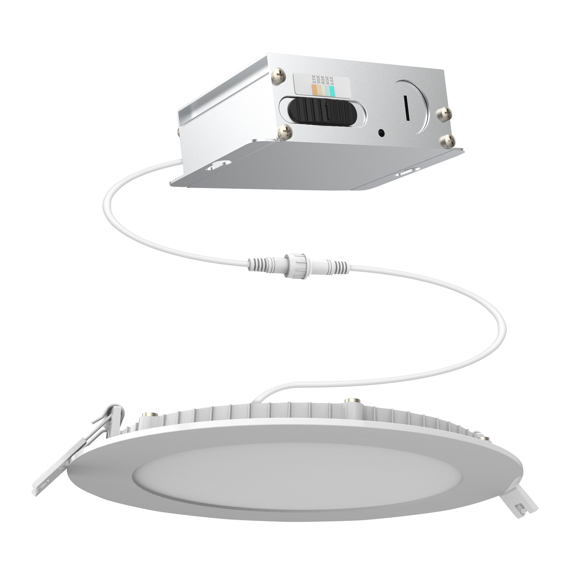 slide 1 of 6, Utilitech Color Choice White 3-in 500 -Lumens Switchable white Round Dimmable LED Canless Damp rated Recessed Downlight, 1 ct