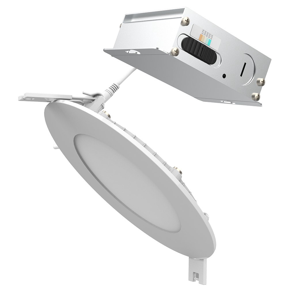 slide 1 of 6, Utilitech Color Choice White 4-in 540 -Lumens Switchable white Round Dimmable LED Canless Damp rated Recessed Downlight 6 -Pack, 1 ct