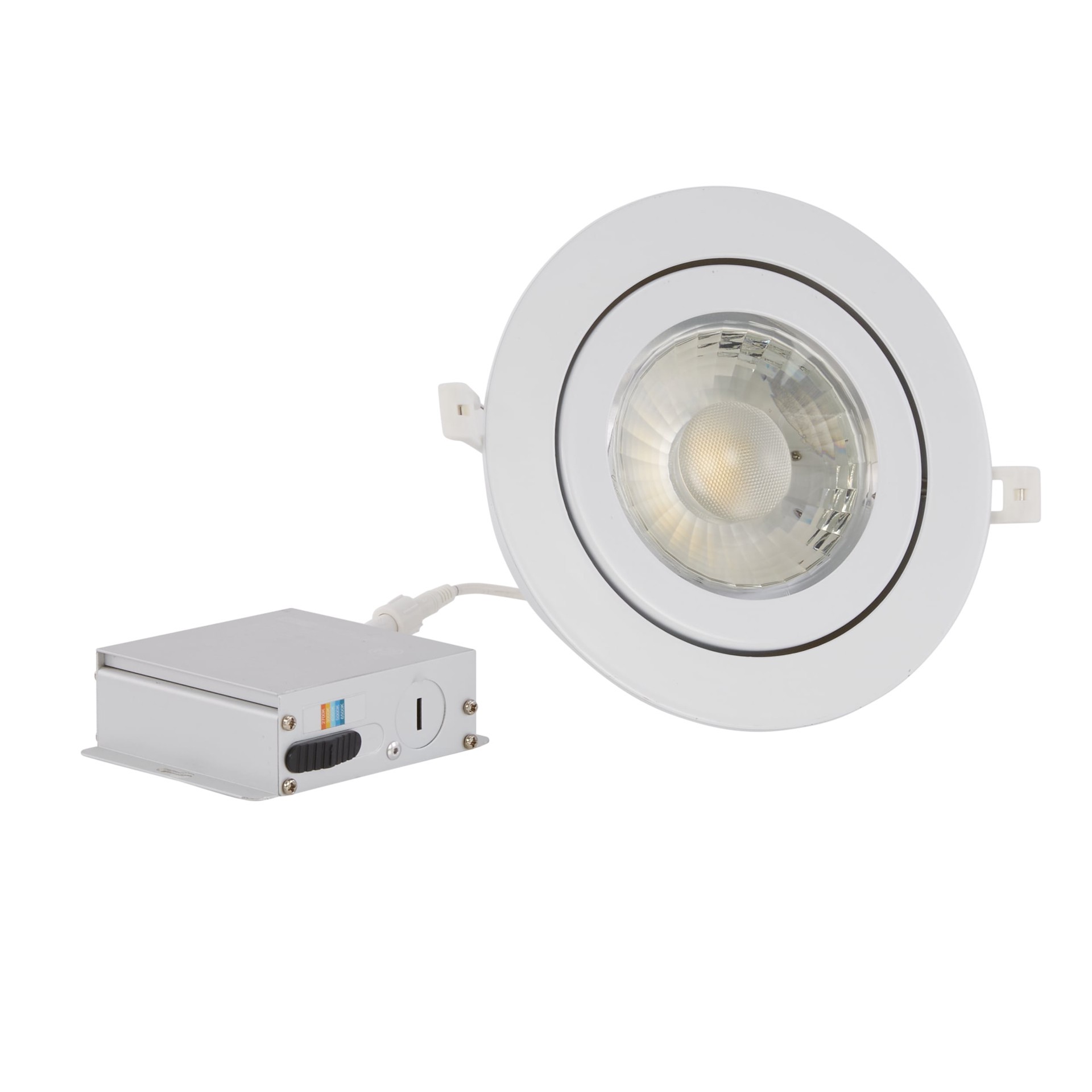 slide 3 of 6, Utilitech Gimbal Color Choice White 5-in or 6-in 850 -Lumens Switchable white Round Dimmable LED Canless Wet rated Recessed Downlight, 1 ct