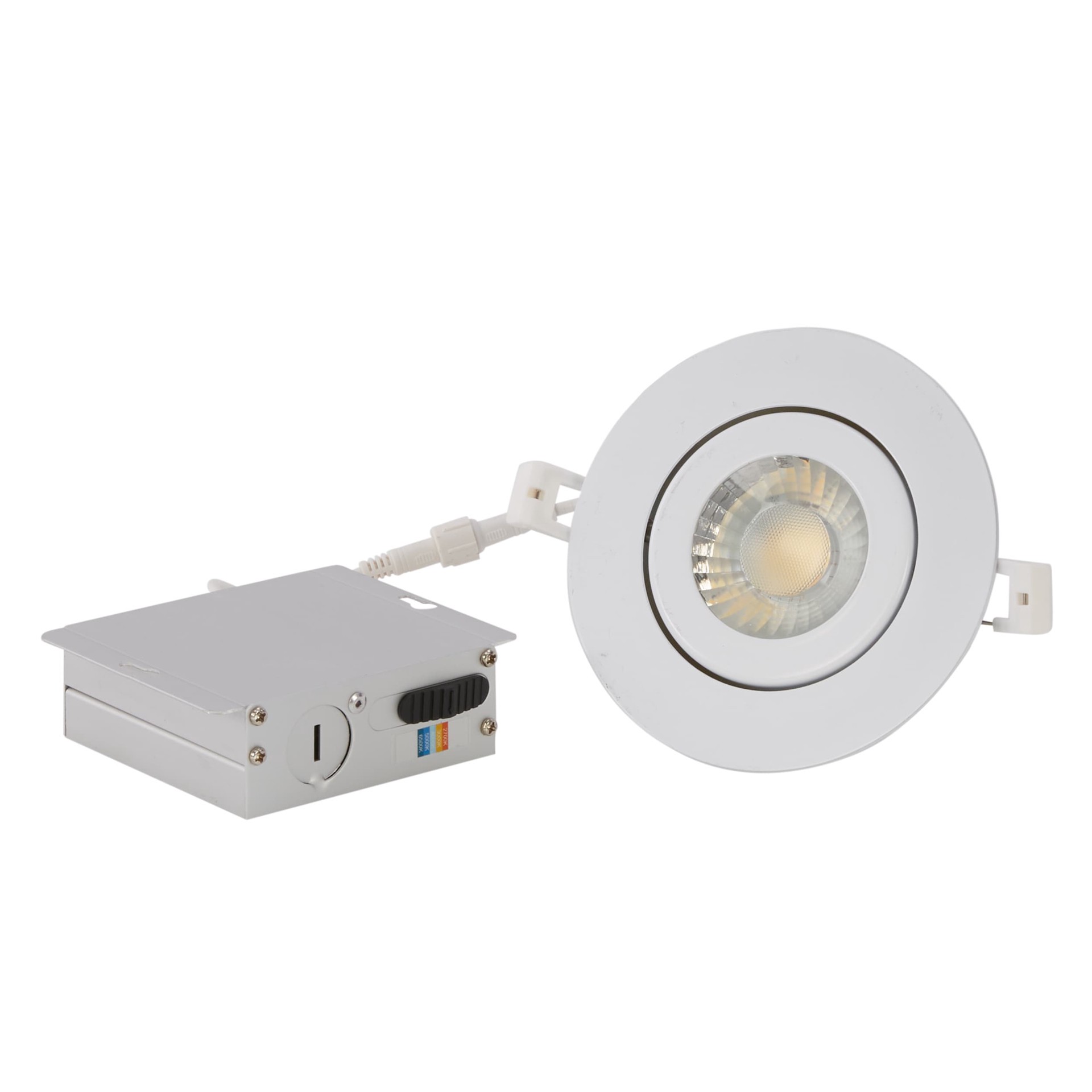 slide 1 of 6, Utilitech Gimbal Color Choice White 4-in 700 -Lumens Switchable white Round Dimmable LED Canless Wet rated Recessed Downlight, 1 ct