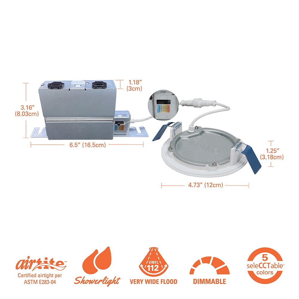 slide 4 of 6, HALO White 4-in 750 -Lumens Switchable white Round Dimmable LED Canless Wet rated Recessed Downlight, 1 ct