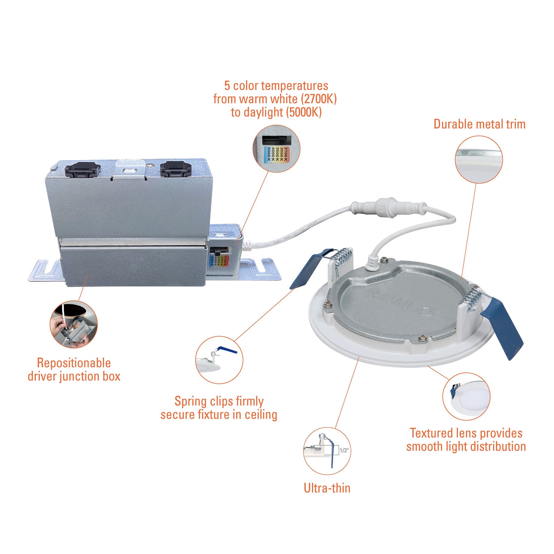 slide 5 of 6, HALO White 4-in 750 -Lumens Switchable white Round Dimmable LED Canless Wet rated Recessed Downlight, 1 ct