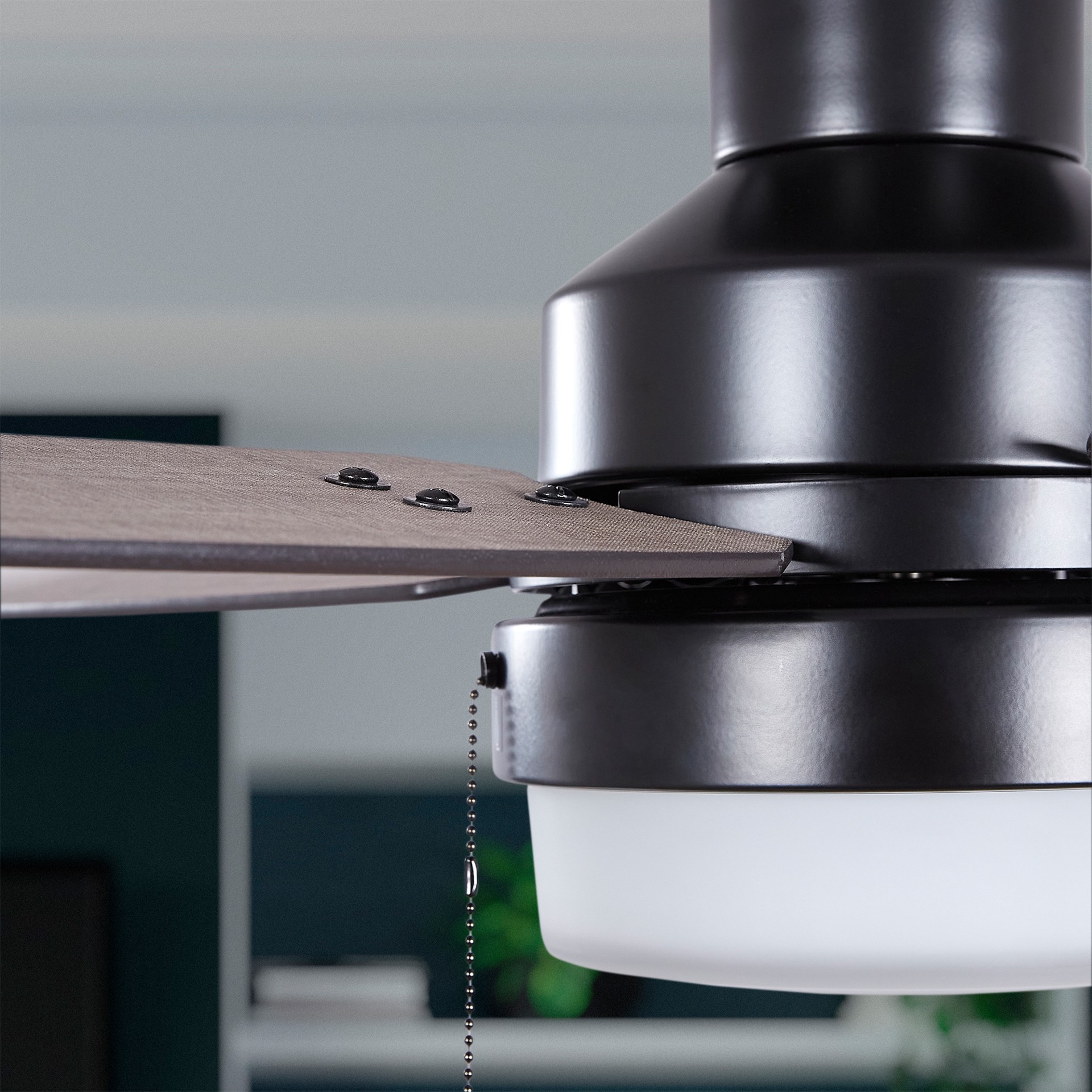 slide 5 of 6, Hunter Port Haven 44-in Matte Black with Black Willow/Greyed Walnut Blades Covered Outdoor Flush Mount Ceiling Fan With Light 4 -Blade, 1 ct