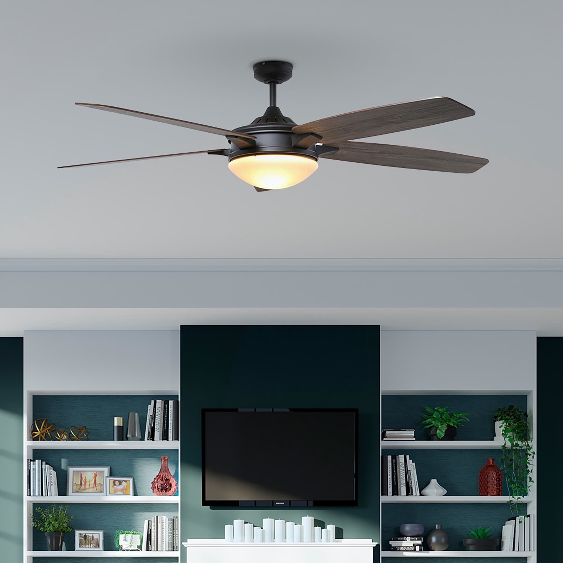 slide 3 of 6, Harbor Breeze Oakham 70-in Bronze with Mocha/Cocoa Blades Ceiling Fan With Light and Remote Included 5 -Blade, 1 ct