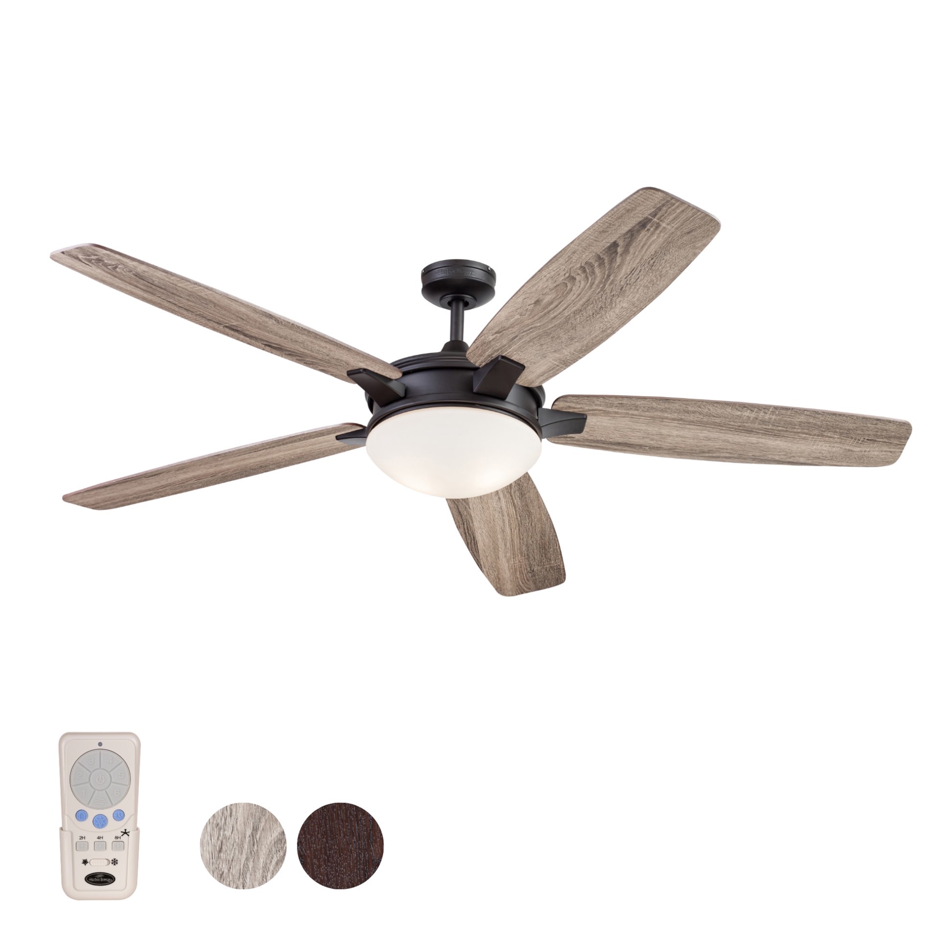 slide 6 of 6, Harbor Breeze Oakham 70-in Bronze with Mocha/Cocoa Blades Ceiling Fan With Light and Remote Included 5 -Blade, 1 ct