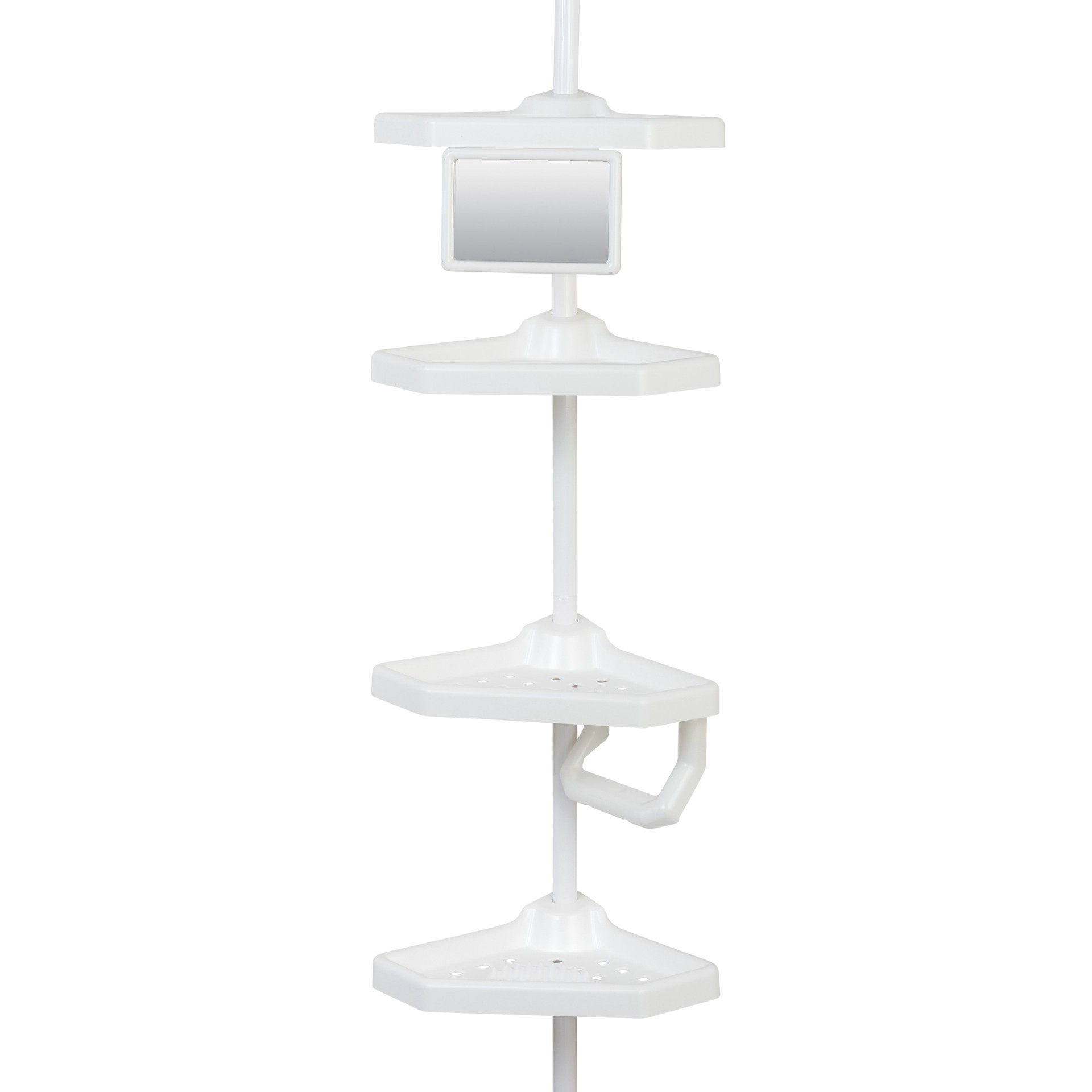 slide 1 of 6, Style Selections White Steel 4 -Shelf Tension pole Freestanding shower caddy 13.4-in x 9.4-in x 97-in, 1 ct