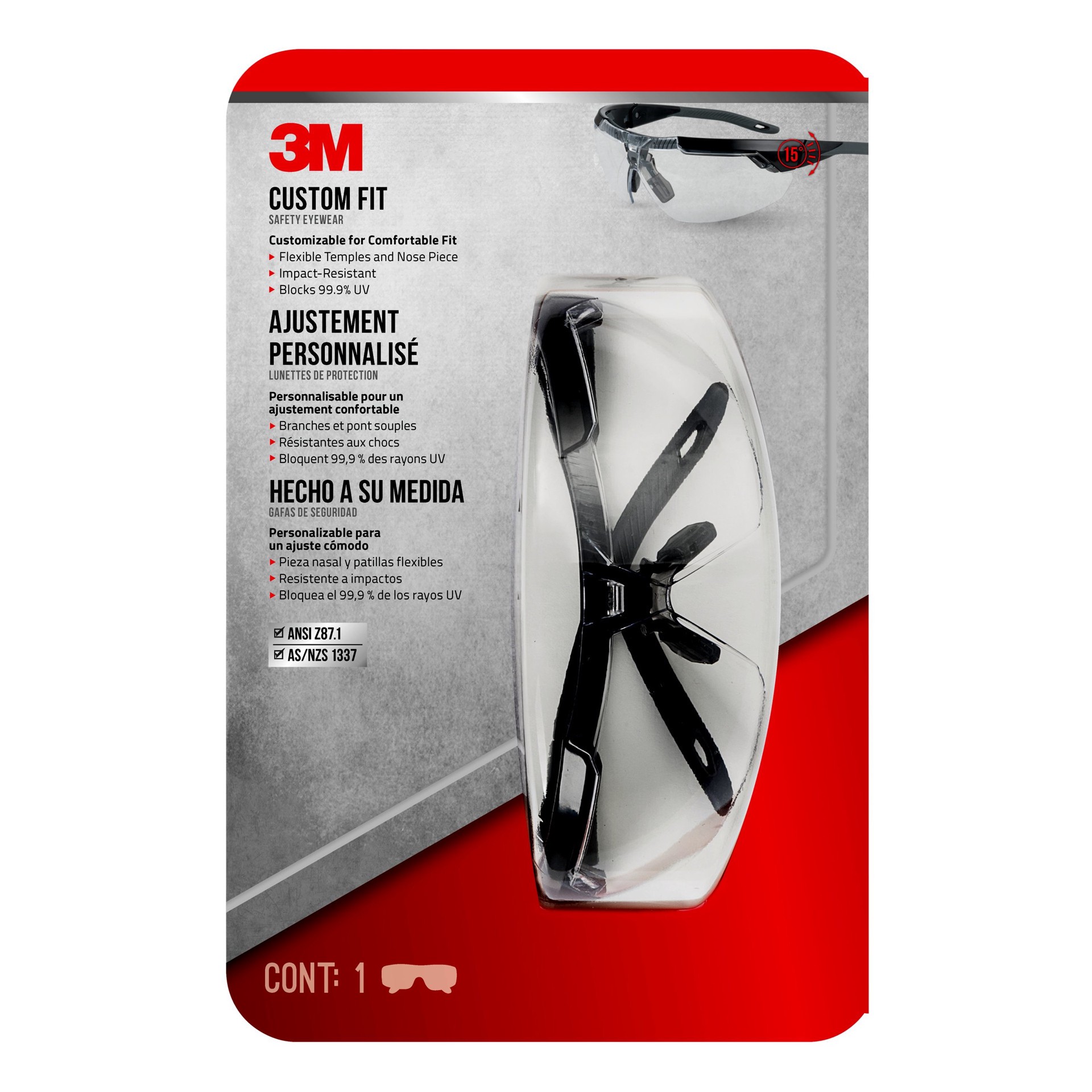 slide 1 of 4, 3M Custom Fit Plastic Safety Glasses, 1 ct