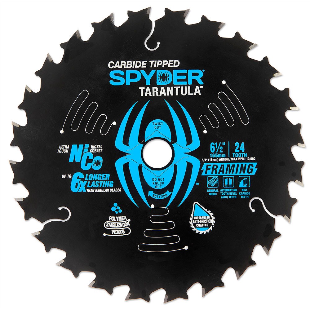 slide 1 of 6, Spyder Framing 6-1/2-in 24-Tooth Rough Finish Tungsten Carbide-tipped Steel Circular Saw Blade, 1 ct