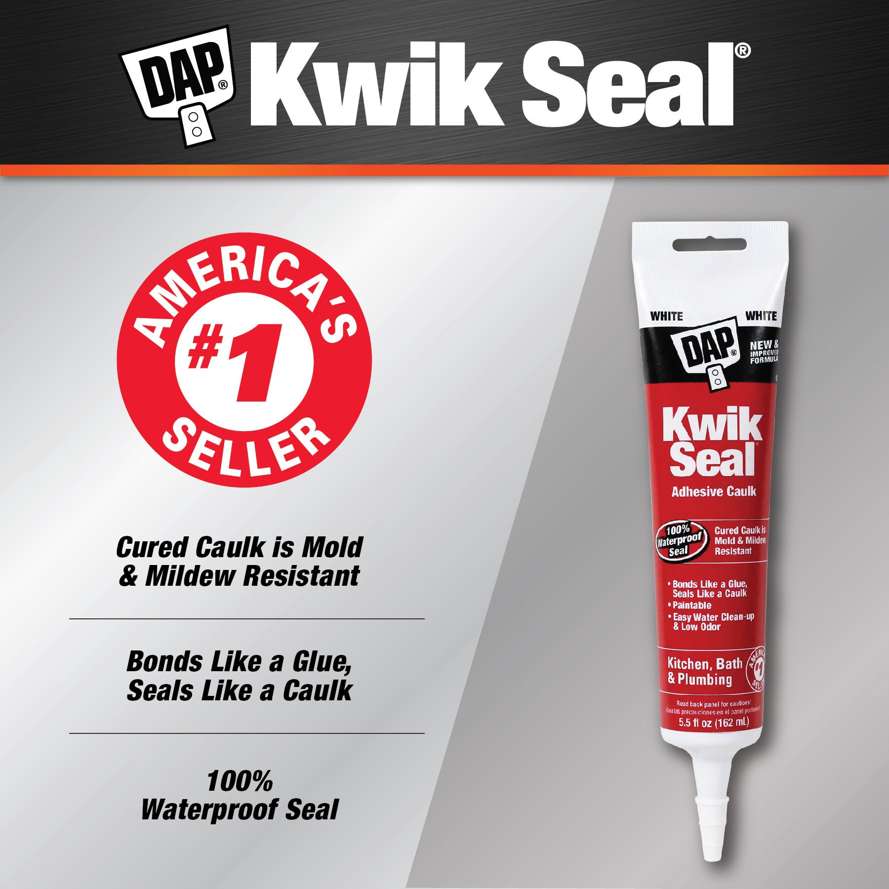 slide 2 of 6, DAP KWIK SEAL 5.5-oz Kitchen and Bath White Paintable Latex Caulk, 1 ct