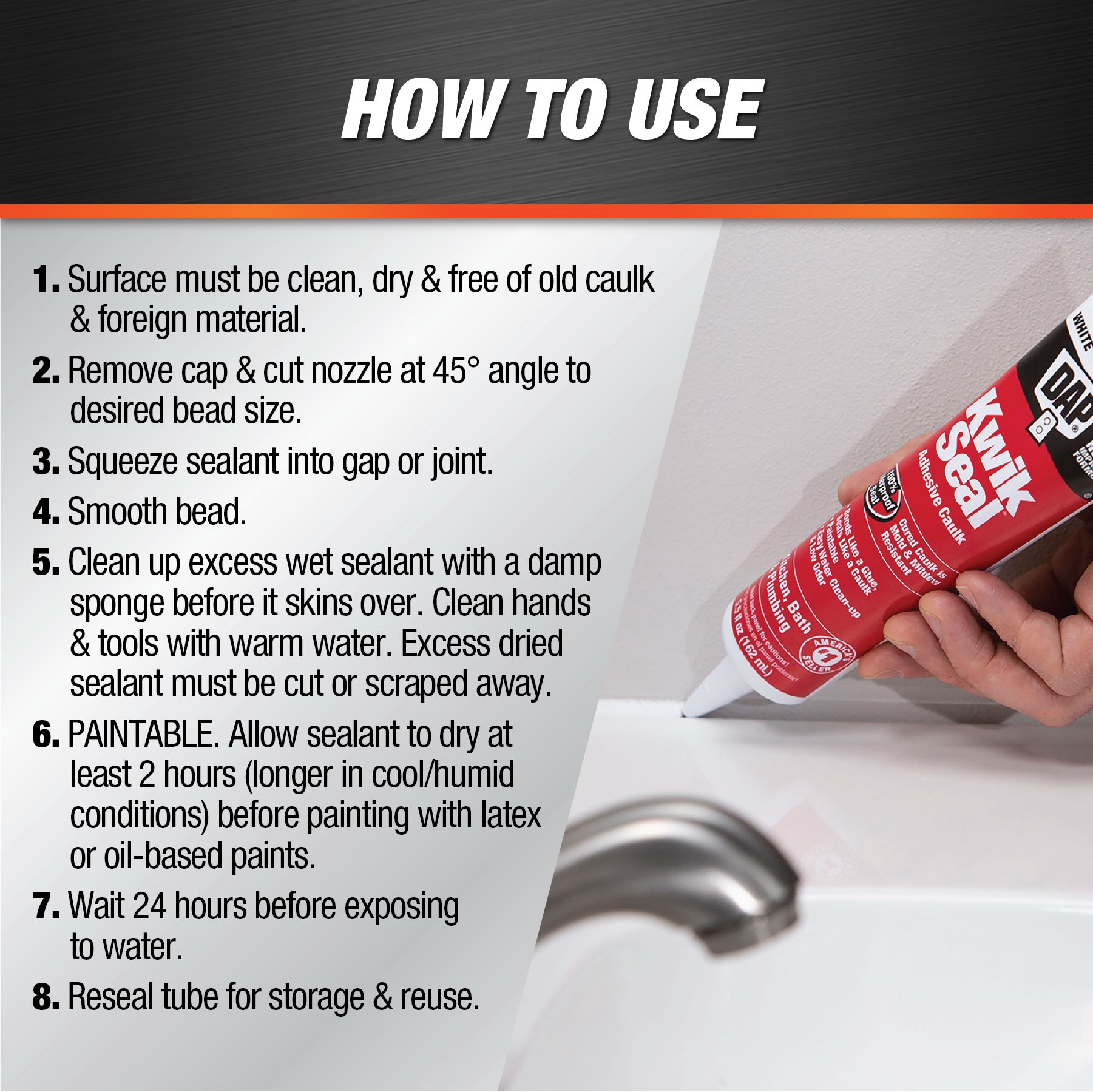 slide 3 of 6, DAP KWIK SEAL 5.5-oz Kitchen and Bath White Paintable Latex Caulk, 1 ct