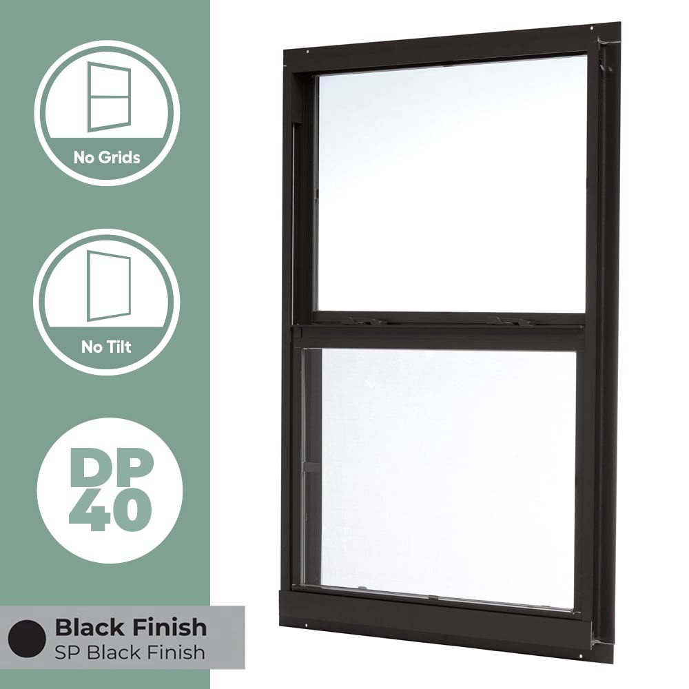 slide 2 of 6, RELIABILT 46000 Series 23-1/2-in x 35-1/2-in Black Exterior Aluminum New Construction Single Hung Window Low-E Double Pane Glass (Half Screen Included), 1 ct