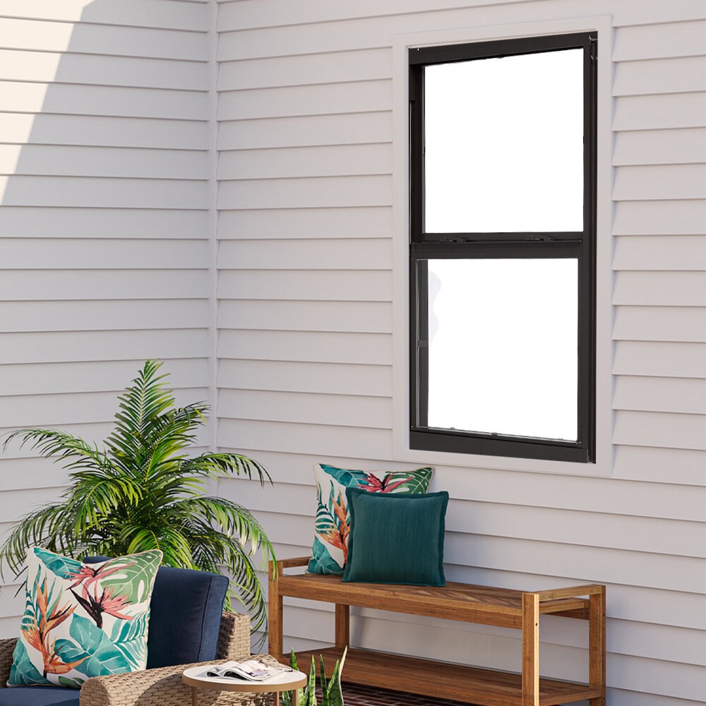 slide 2 of 6, RELIABILT 46000 Series 31-1/2-in x 51-1/2-in Black Exterior Aluminum New Construction Single Hung Window Low-E Double Pane Glass (Half Screen Included), 1 ct