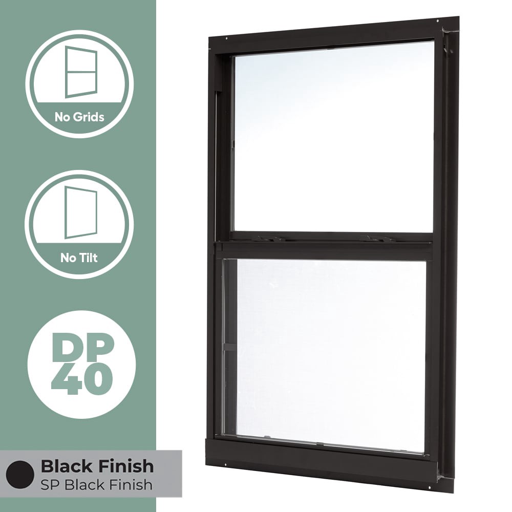 slide 3 of 6, RELIABILT 46000 Series 31-1/2-in x 51-1/2-in Black Exterior Aluminum New Construction Single Hung Window Low-E Double Pane Glass (Half Screen Included), 1 ct