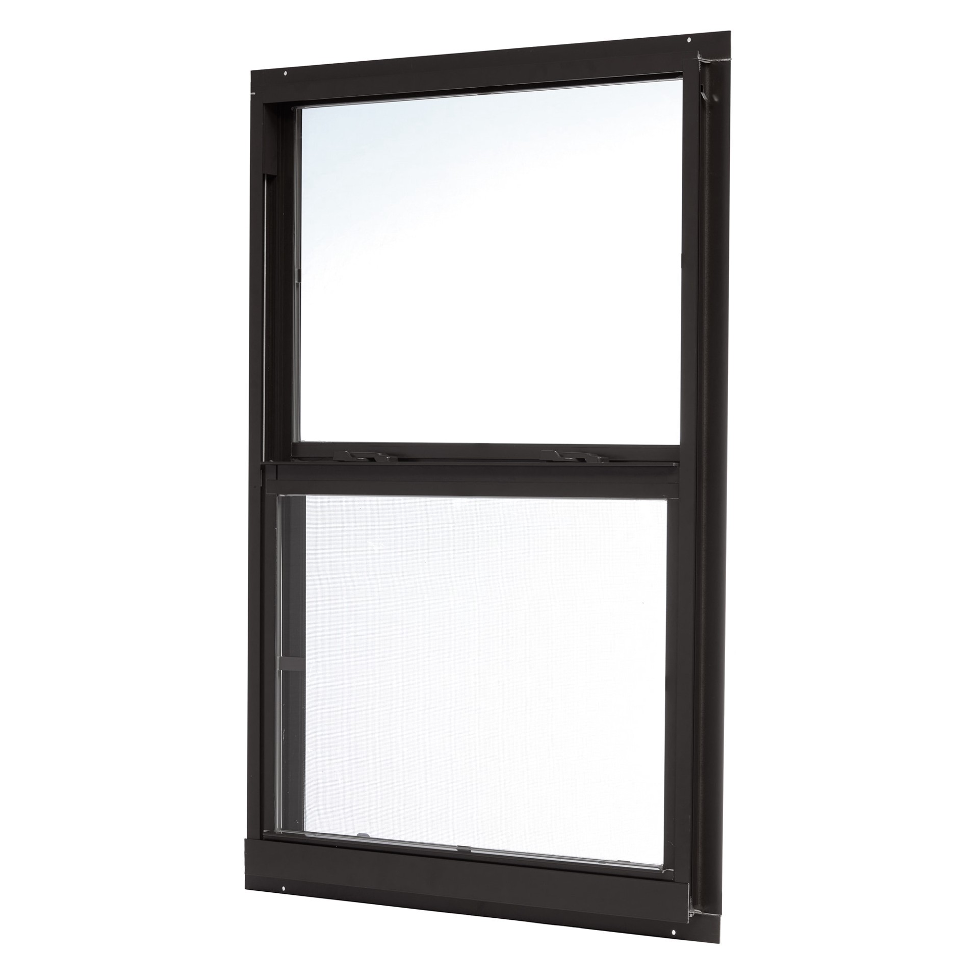 slide 1 of 6, RELIABILT 46000 Series 31-1/2-in x 51-1/2-in Black Exterior Aluminum New Construction Single Hung Window Low-E Double Pane Glass (Half Screen Included), 1 ct