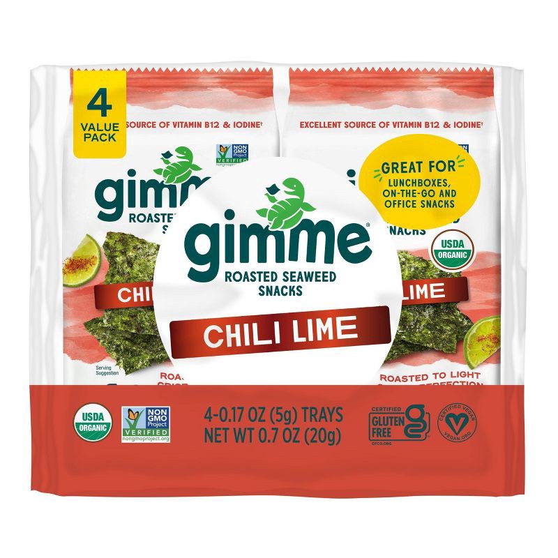 slide 1 of 5, Gimme Chili Lime Roasted Seaweed Snack - 0.7oz/4ct, 0.7 oz, 4 ct