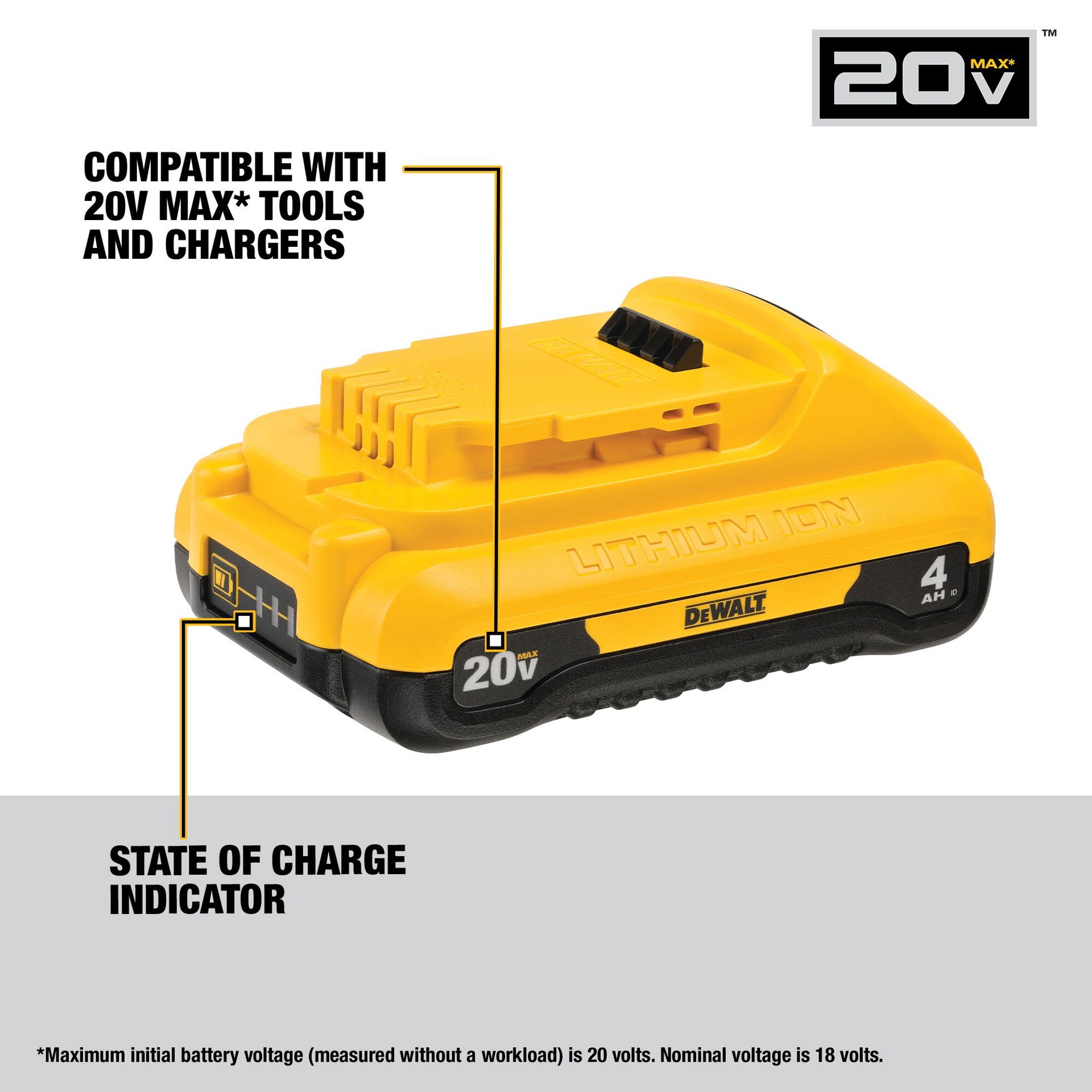 slide 2 of 6, DEWALT 20 -Volt 2 -Pack Lithium-ion ( 4 Ah 4 Ah Battery ), 1 ct