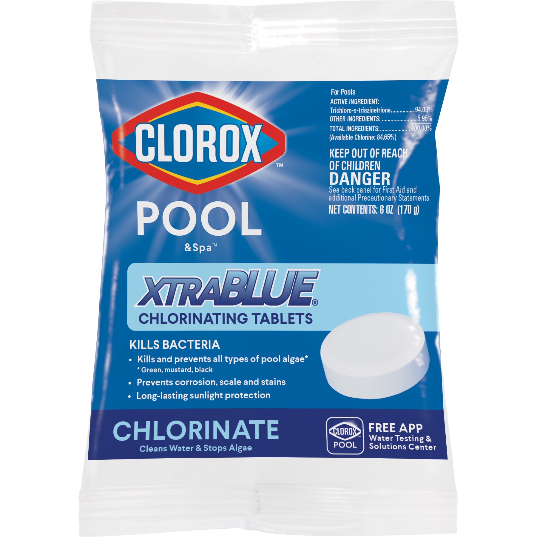 slide 1 of 6, Clorox Pool&Spa XtraBlue 0.38 Pound(s) Individual 3-in Tablets Chlorine, 1 ct