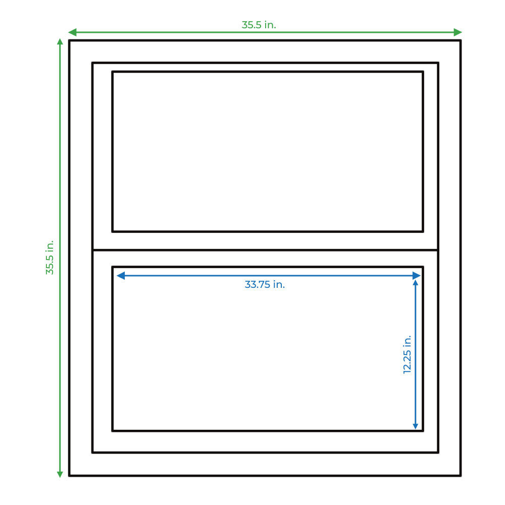 slide 4 of 6, RELIABILT 46000 Series 35-1/2-in x 35-1/2-in Black Exterior Aluminum New Construction Single Hung Window Low-E Double Pane Glass (Half Screen Included), 1 ct