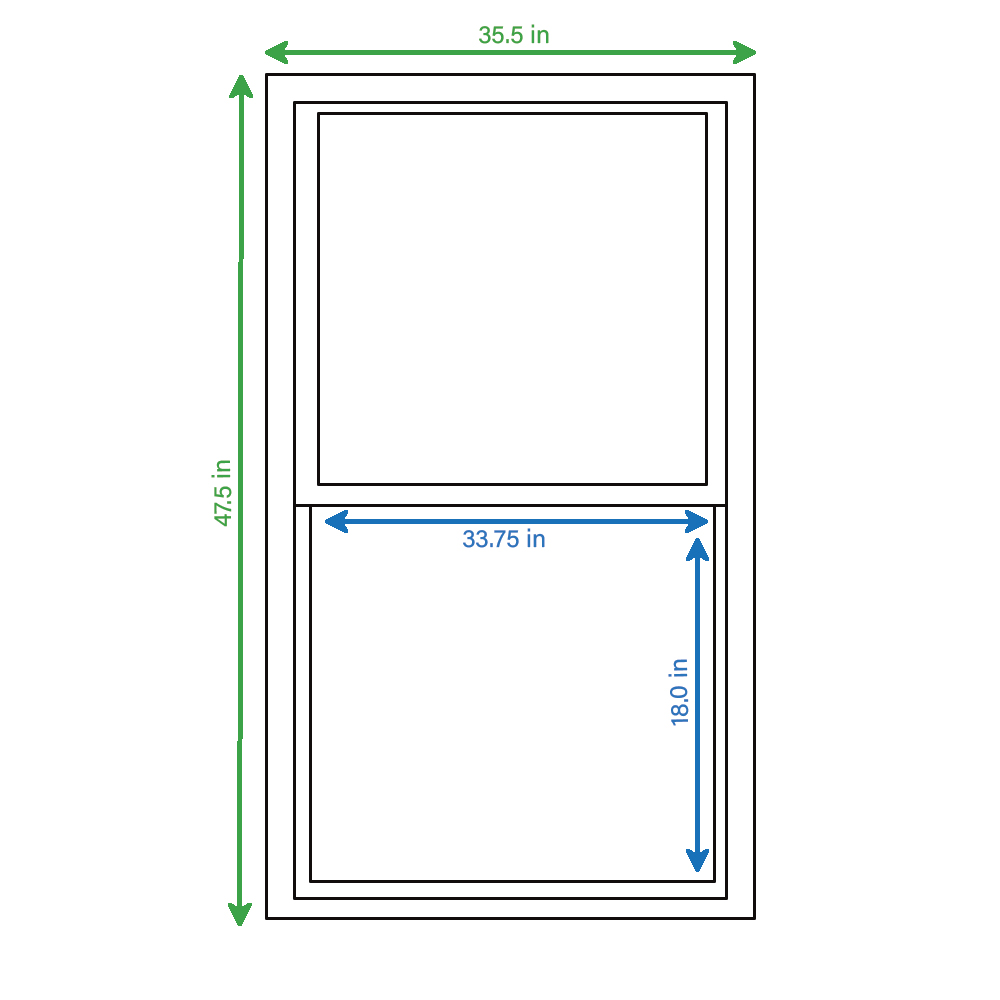 slide 2 of 6, RELIABILT 46000 Series 35-1/2-in x 47-1/2-in Black Exterior Aluminum New Construction Single Hung Window Low-E Double Pane Glass (Half Screen Included), 1 ct