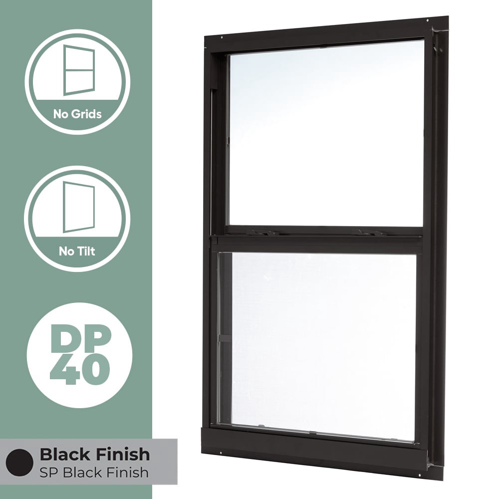 slide 3 of 6, RELIABILT 46000 Series 31-1/2-in x 59-1/2-in Black Exterior Aluminum New Construction Single Hung Window Low-E Double Pane Glass (Half Screen Included), 1 ct