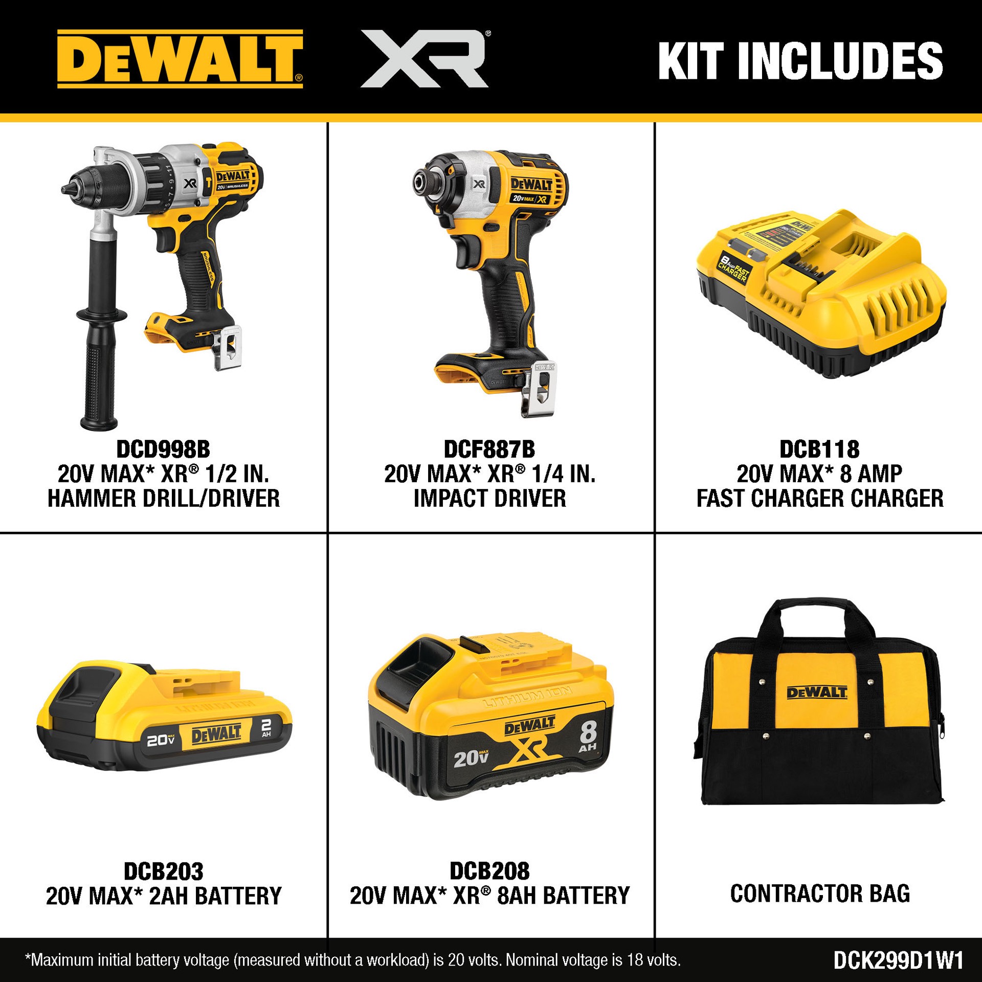 slide 3 of 6, DEWALT XR POWER DETECT 2-Tool 20-Volt Max Brushless Power Tool Combo Kit with Soft Case (2-Batteries and charger Included), 1 ct
