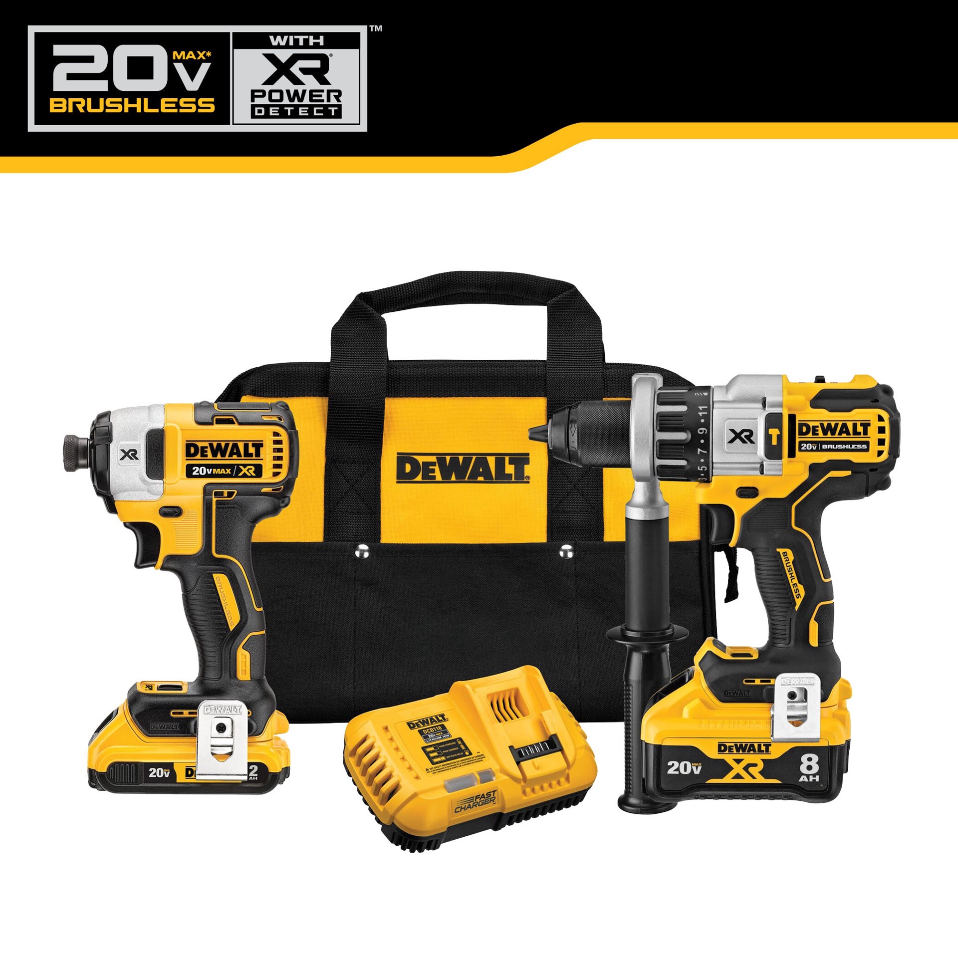 slide 6 of 6, DEWALT XR POWER DETECT 2-Tool 20-Volt Max Brushless Power Tool Combo Kit with Soft Case (2-Batteries and charger Included), 1 ct