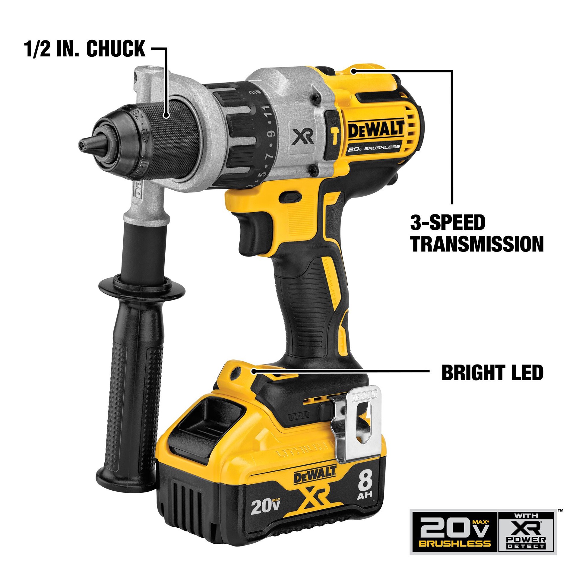 slide 5 of 6, DEWALT XR POWER DETECT 2-Tool 20-Volt Max Brushless Power Tool Combo Kit with Soft Case (2-Batteries and charger Included), 1 ct