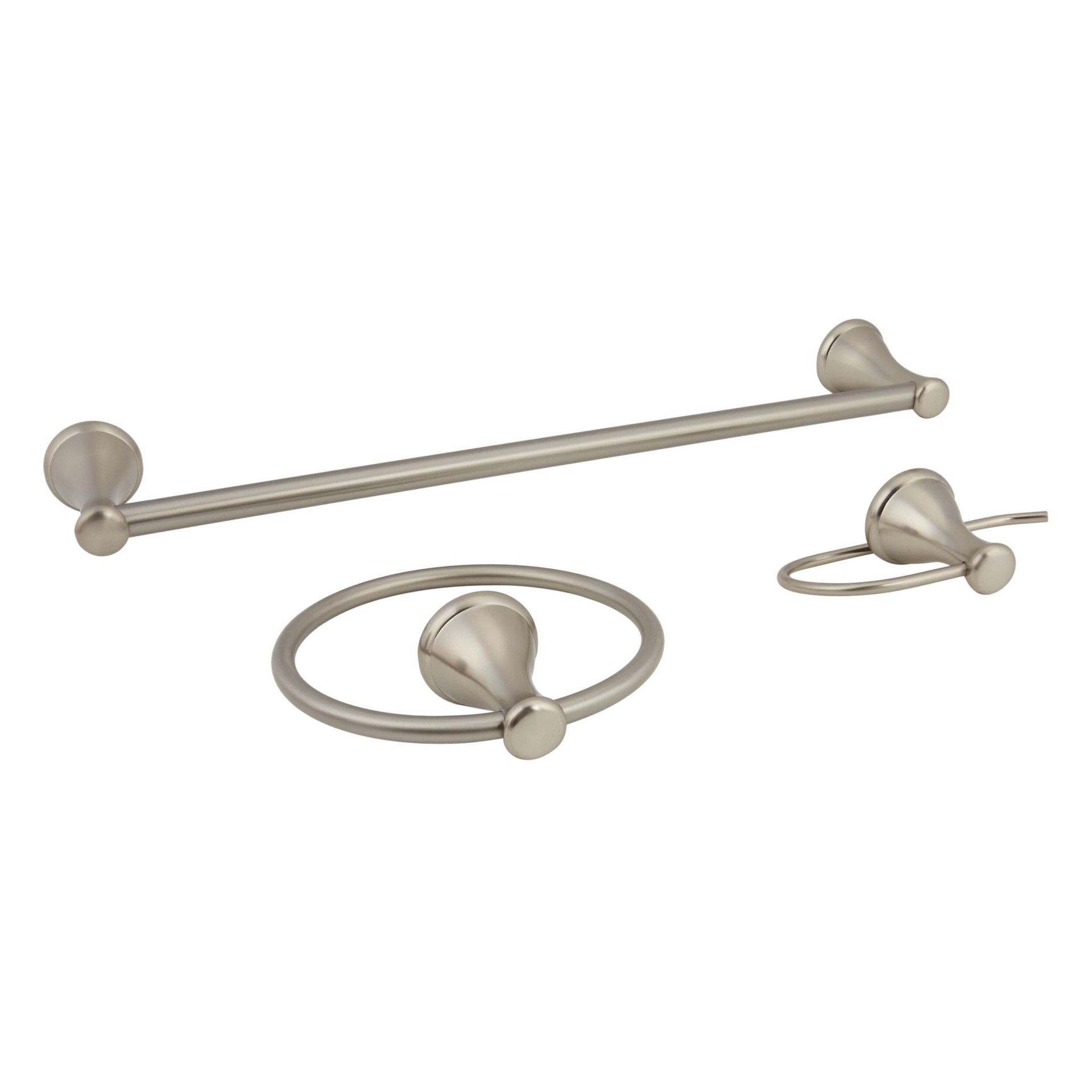 slide 6 of 6, Style Selections 3 -Piece Bailey Brushed Nickel Decorative Bathroom Hardware Set Towel Bar, Toilet Paper Holder, Towel Ring Included, 1 ct