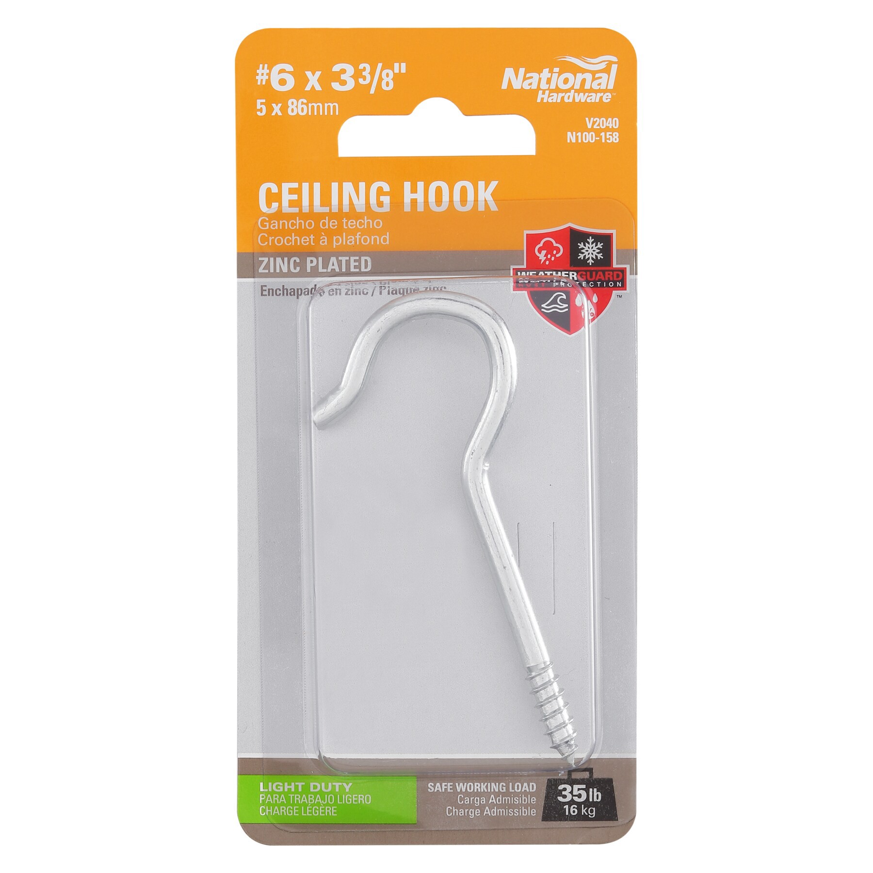 slide 3 of 5, National Hardware Zinc plated Screw Ceiling hook ( 35-lb Capacity), 1 ct