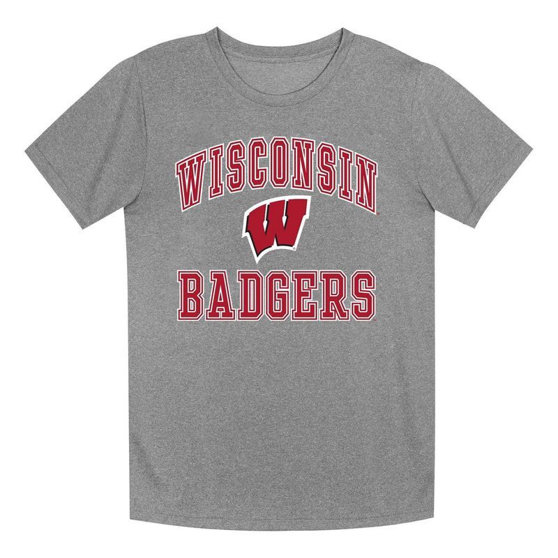 slide 2 of 3, NCAA Wisconsin Badgers Boys' Gray Poly T-Shirt - S, 1 ct