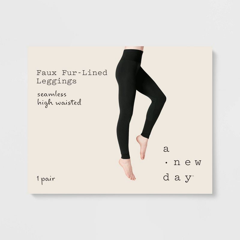 slide 2 of 2, Women's High Waist Seamless Faux Fur Lined Leggings - A New Day™ Black L/XL, 1 ct