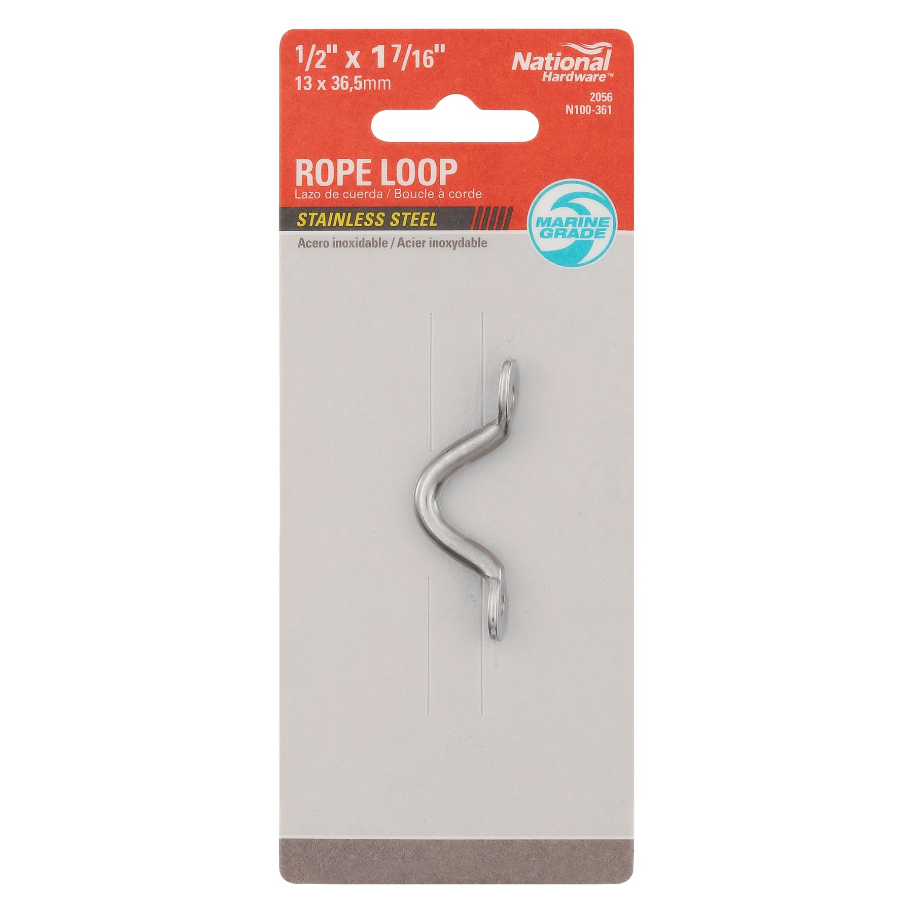 slide 4 of 5, National Hardware N100-361- 1/2-in x 1-7/16-in Rope Loop in Stainless Steel, 1 ct