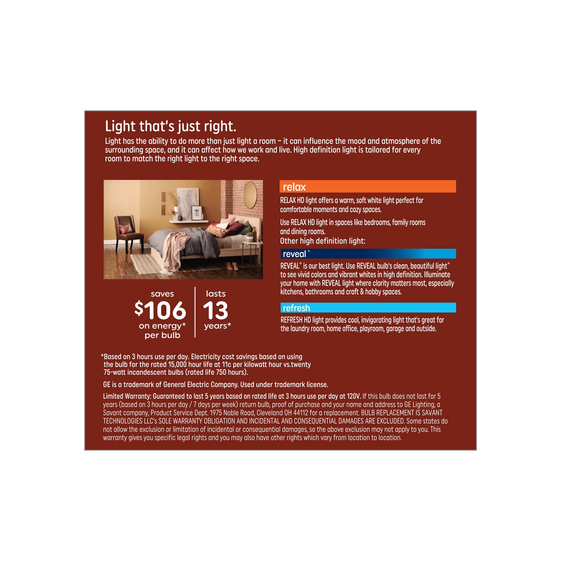 slide 5 of 6, GE Relax HD 75 -Watt EQ A19 Soft white Medium base (E-26) Dimmable LED General purpose Light Bulb 2 -Pack, 1 ct