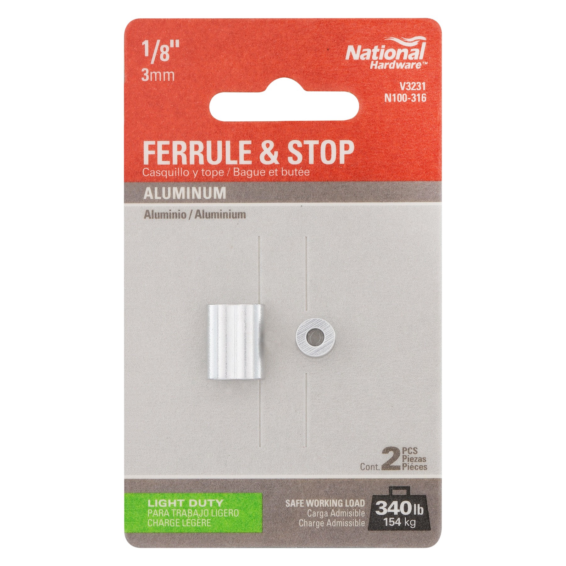 slide 3 of 4, National Hardware N100-316- 1/8-in Ferrules and Stop in Aluminum, 1 ct