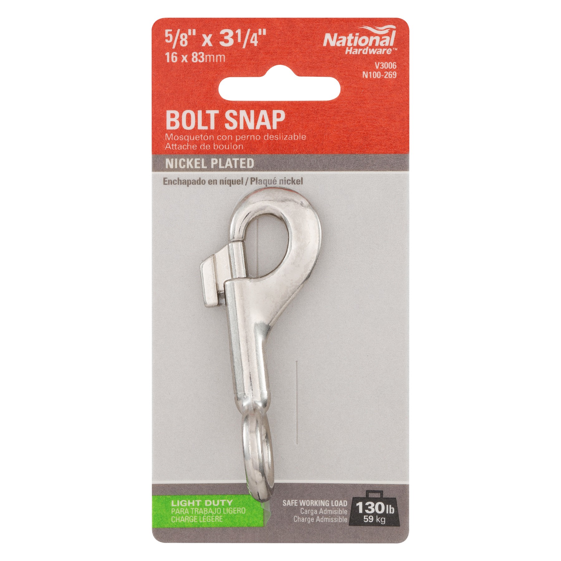 slide 4 of 5, National Hardware 5/8-in x 3-1/4-in Bolt Snap in Nickel Plated, 1 ct