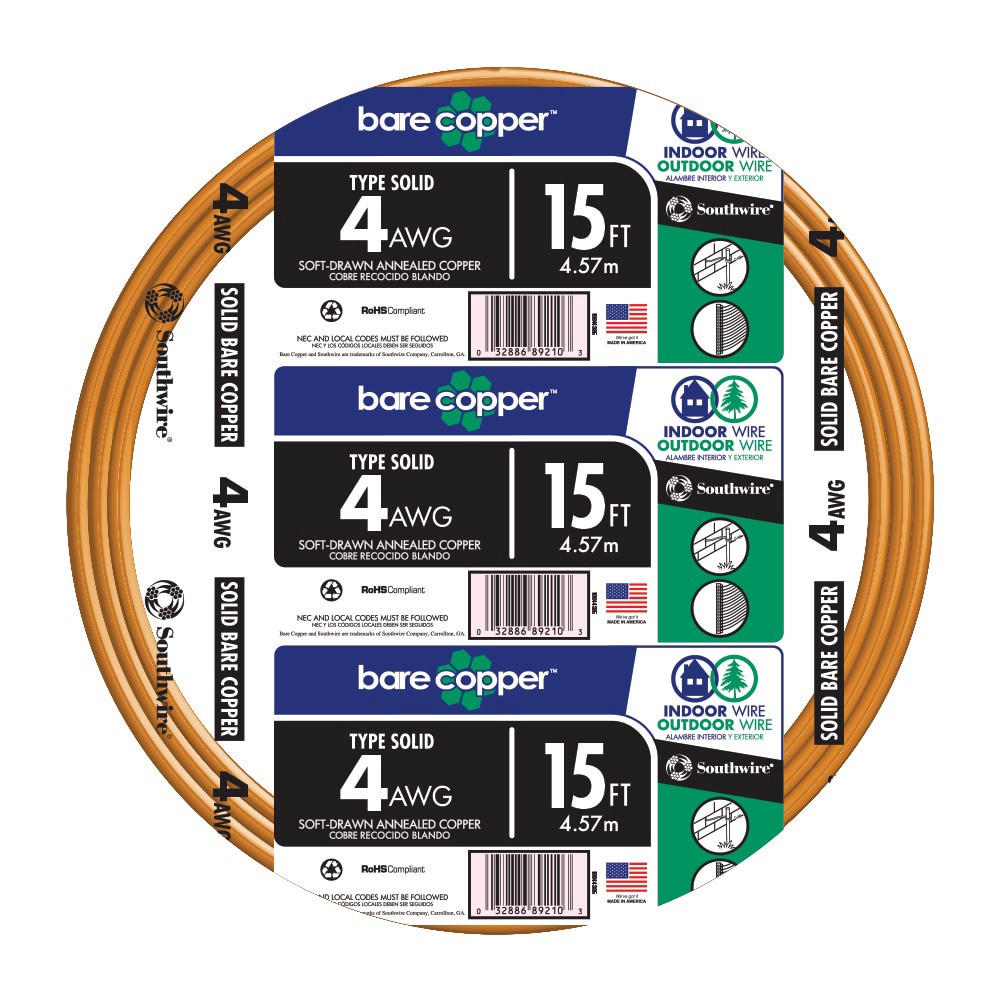 slide 1 of 4, Southwire 15-ft 4 -Gauge Solid Soft drawn Copper Bare Wire ( By-the-roll ), 1 ct