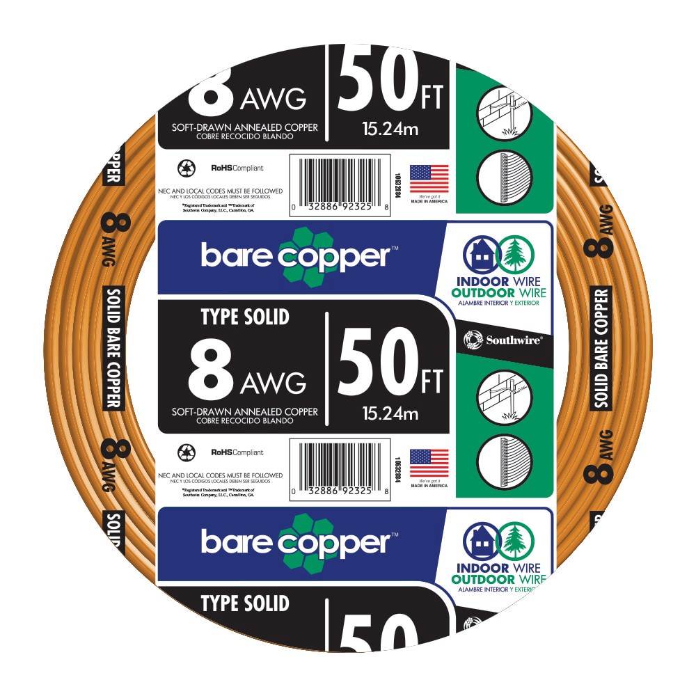 slide 1 of 4, Southwire 50-ft 8 -Gauge Solid Soft drawn Copper Bare Wire ( By-the-roll ), 1 ct