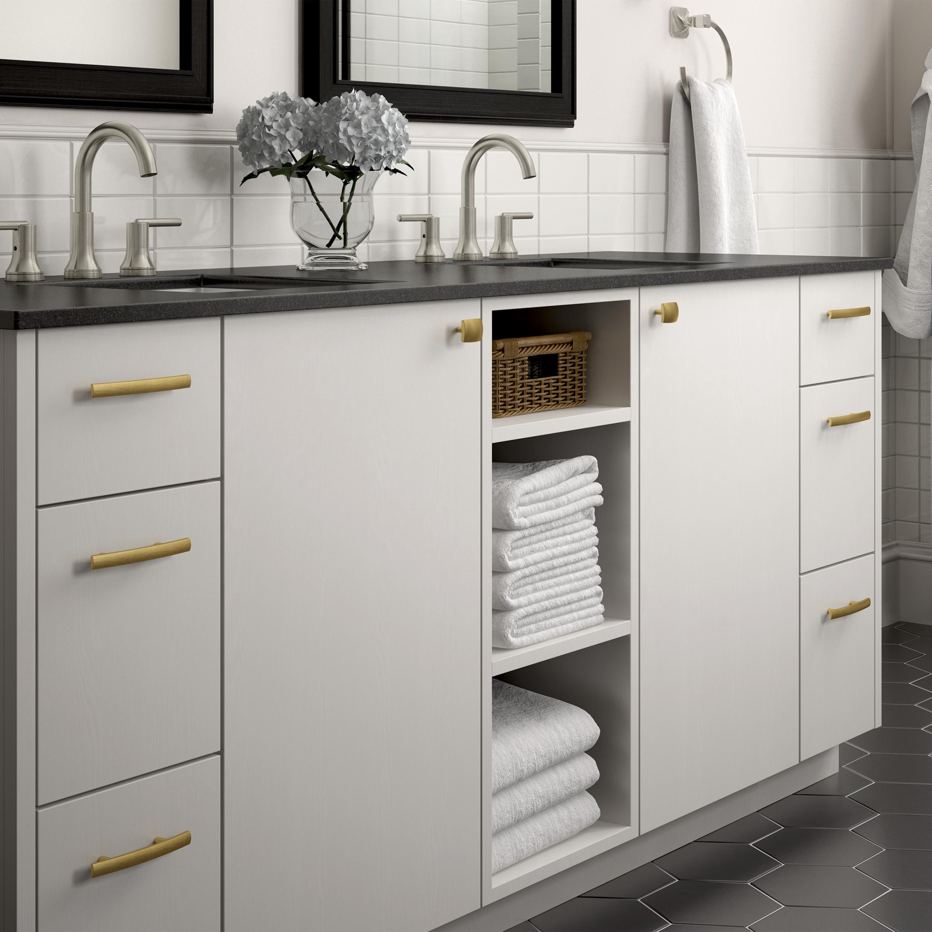 slide 6 of 6, allen + roth Amelia 3-in , 76mm Center to Center Brushed Brass Arch Bar Drawer Pull, 1 ct