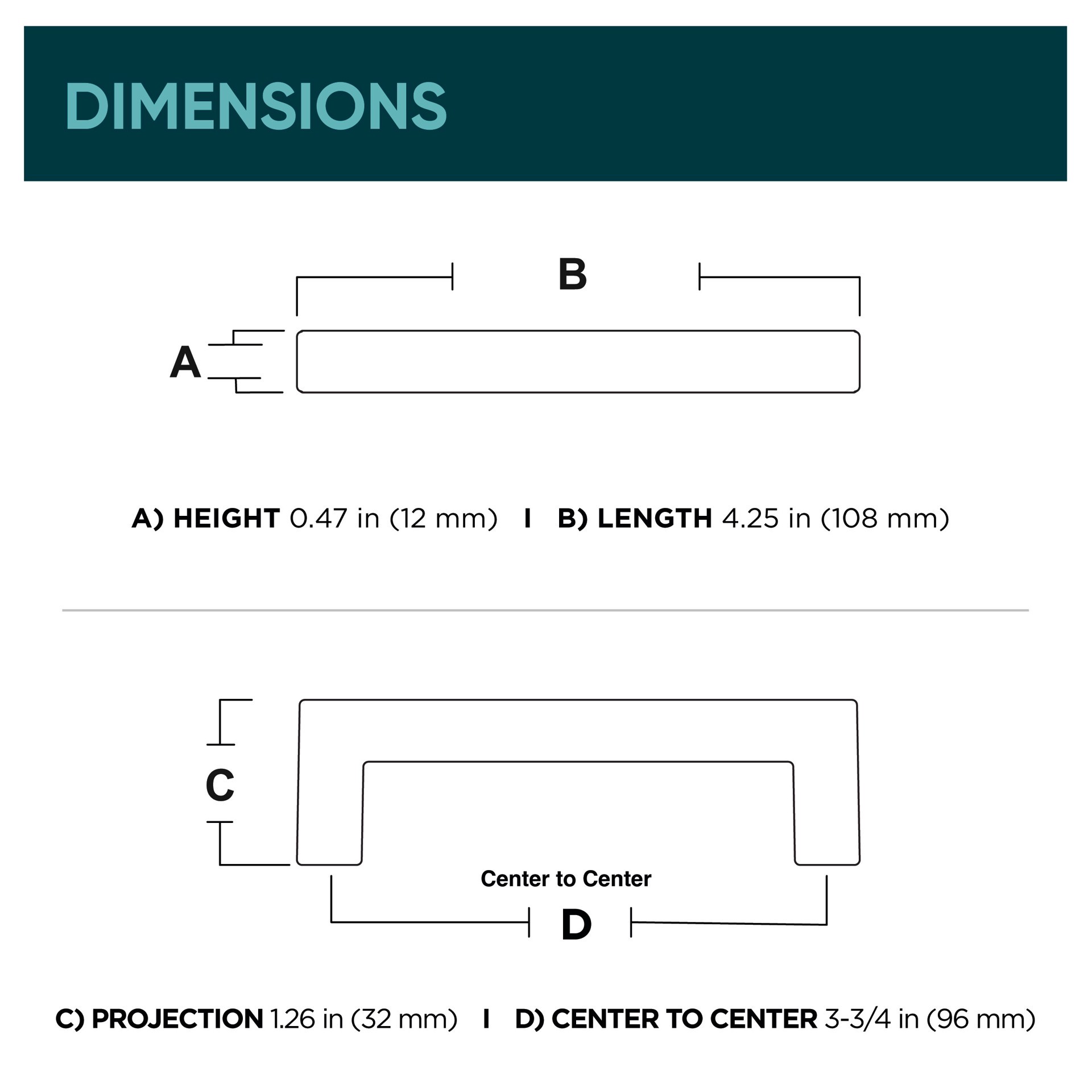 slide 6 of 6, Origin 21 Casper 3-3/4-in , 96mm Center to Center Matte Black Rectangular Handle Drawer Pull, 1 ct