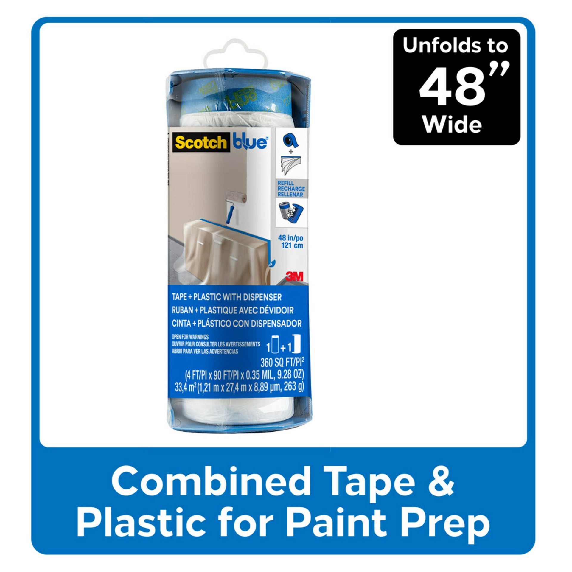 slide 4 of 6, ScotchBlue Combined Tape and Plastic for Paint Prep 48-in x 90-ft Adhesive Masking film, 1 ct
