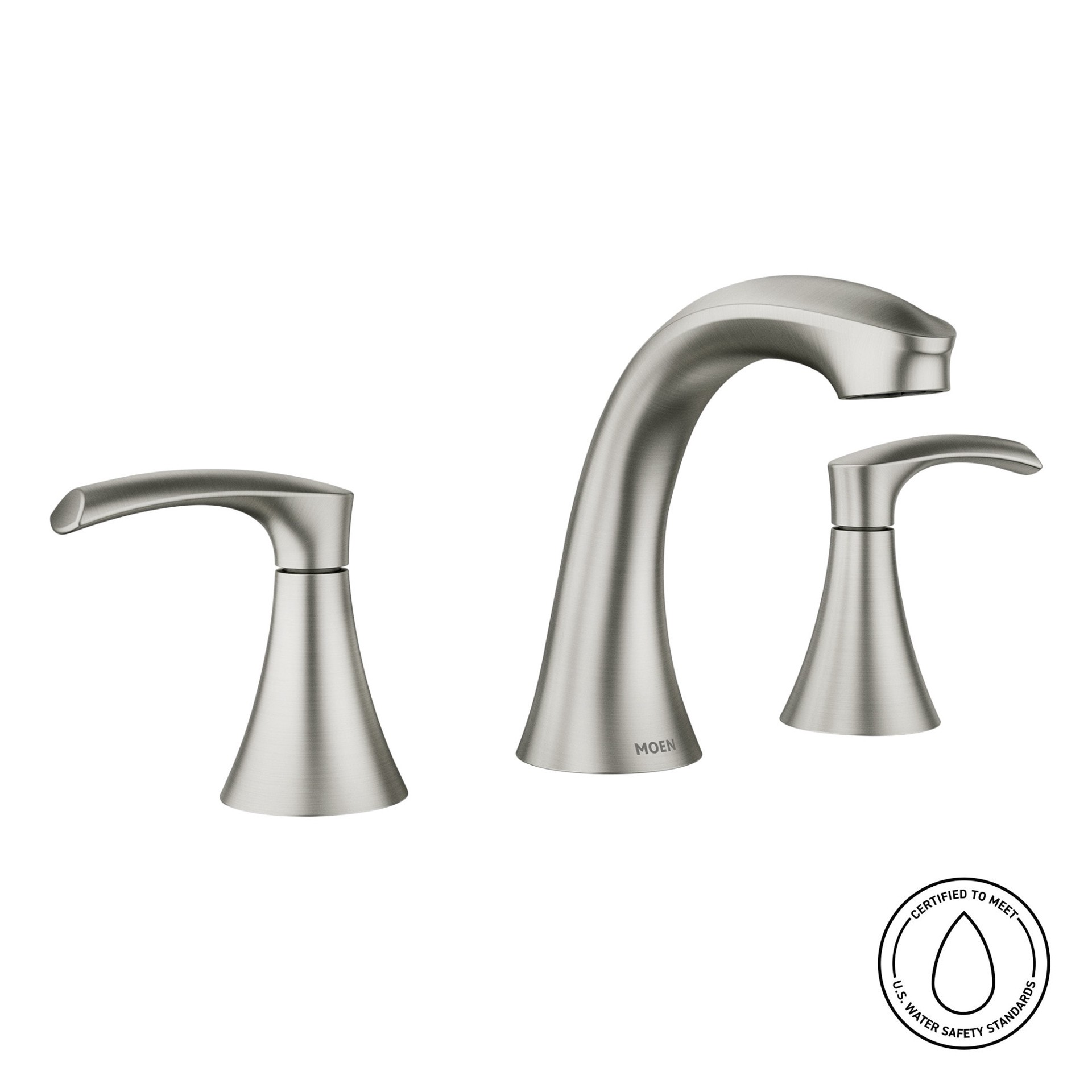 slide 3 of 6, Moen Graeden Spot Resist Brushed Nickel Widespread 2-handle WaterSense High-arc Commercial/Residential Handle Bathroom Sink Faucet with Drain, 1 ct
