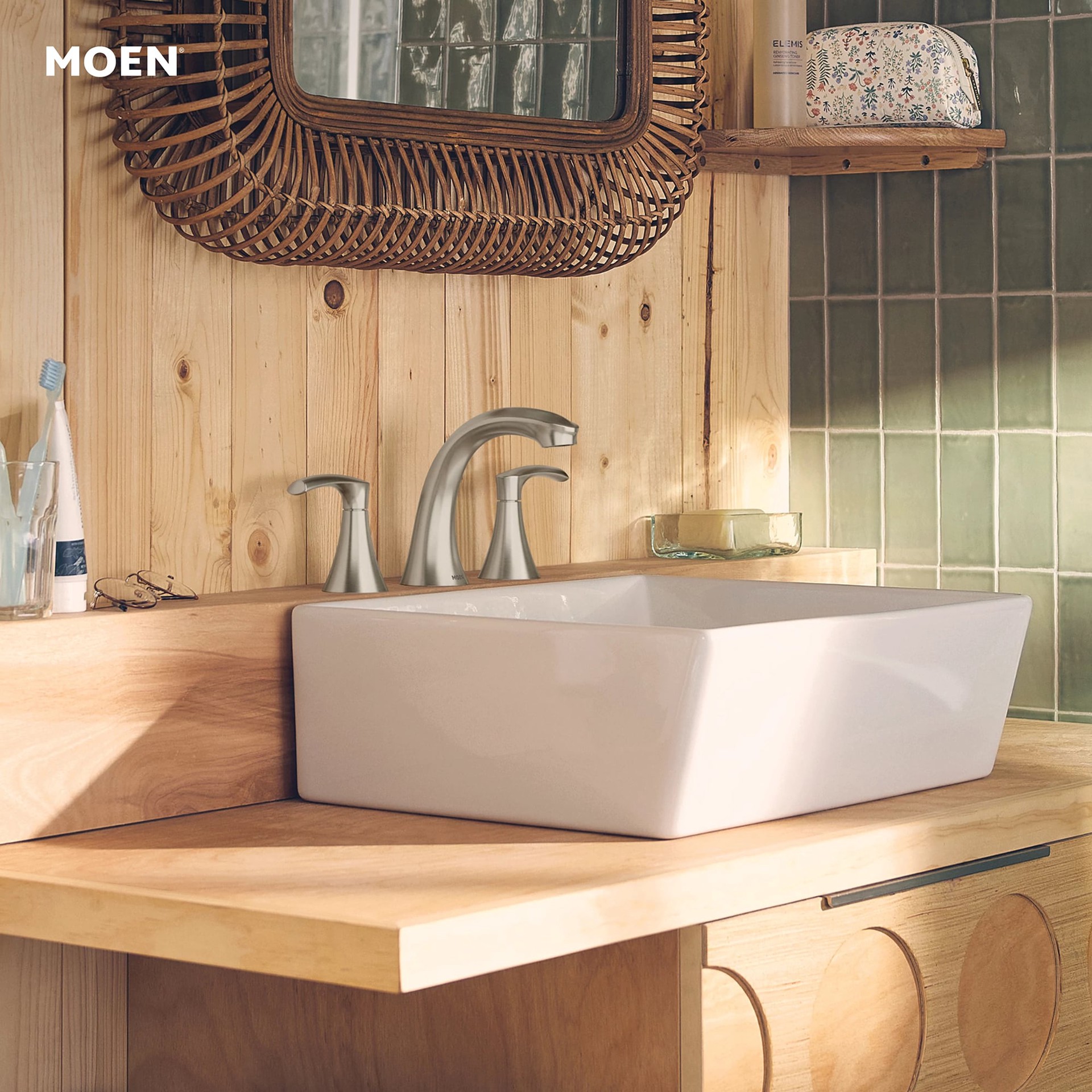 slide 4 of 6, Moen Graeden Spot Resist Brushed Nickel Widespread 2-handle WaterSense High-arc Commercial/Residential Handle Bathroom Sink Faucet with Drain, 1 ct