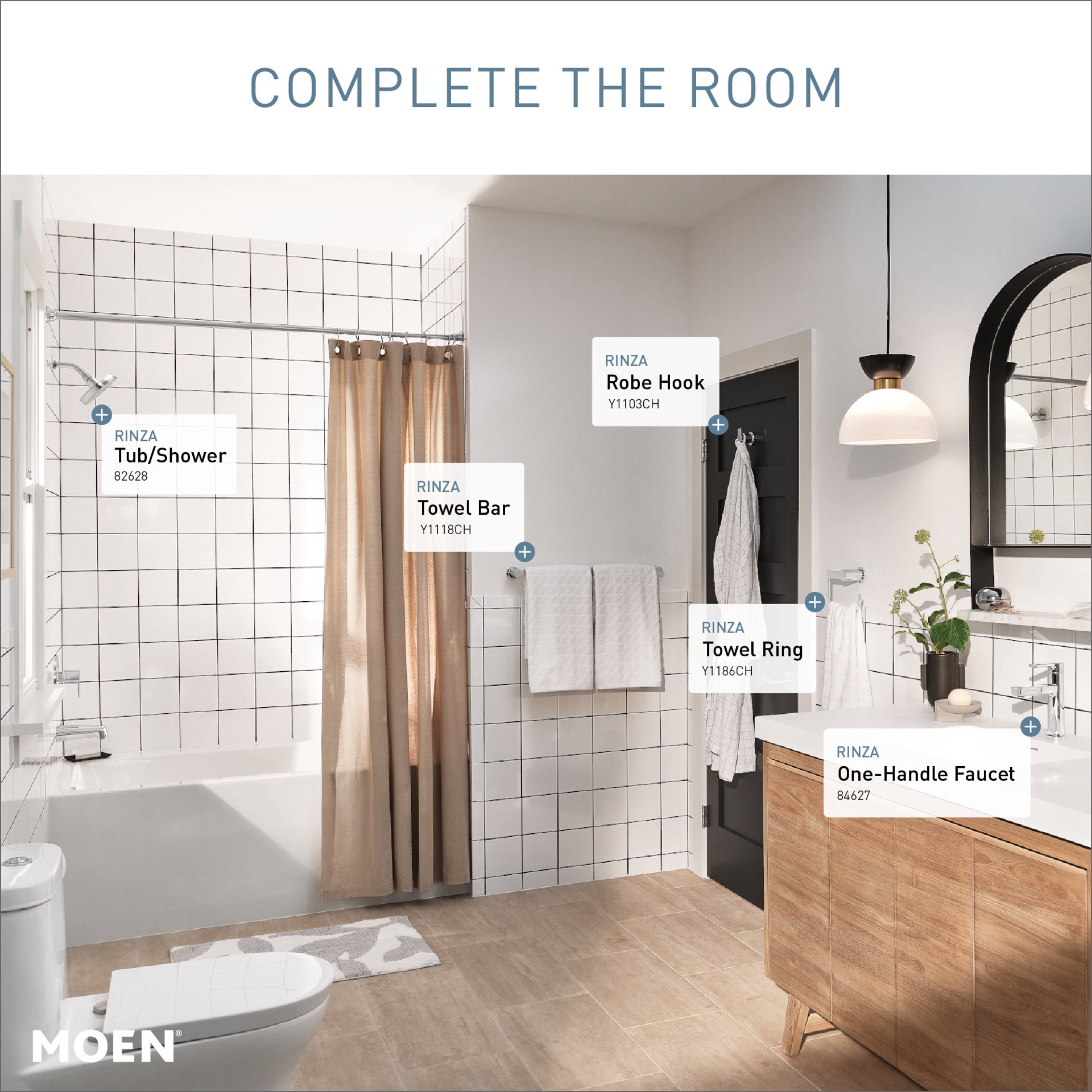 slide 6 of 6, Moen Rinza Chrome Single hole 1-handle WaterSense High-arc Residential Handle Bathroom Sink Faucet with Drain with Deck Plate, 1 ct