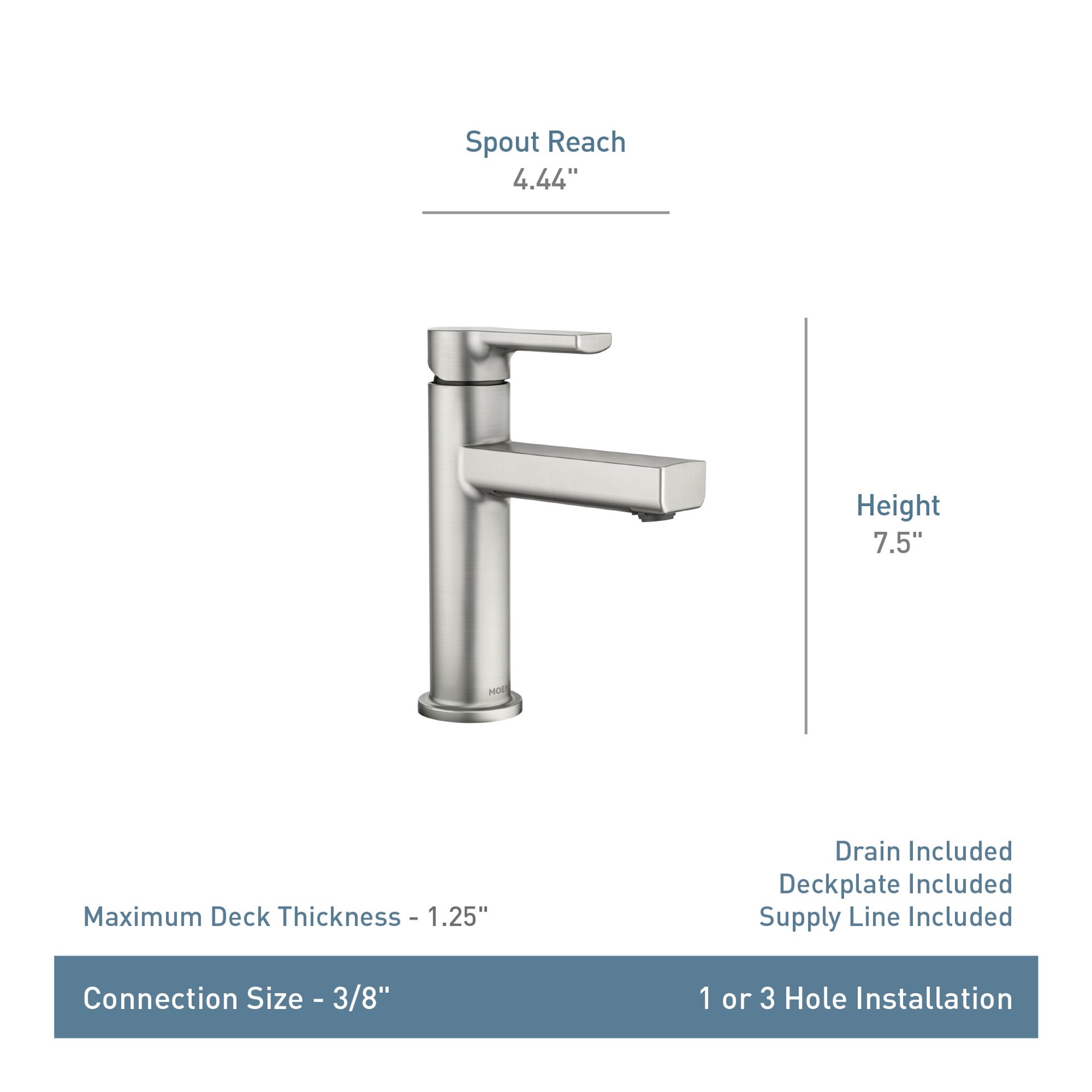 slide 3 of 6, Moen Rinza Chrome Single hole 1-handle WaterSense High-arc Residential Handle Bathroom Sink Faucet with Drain with Deck Plate, 1 ct
