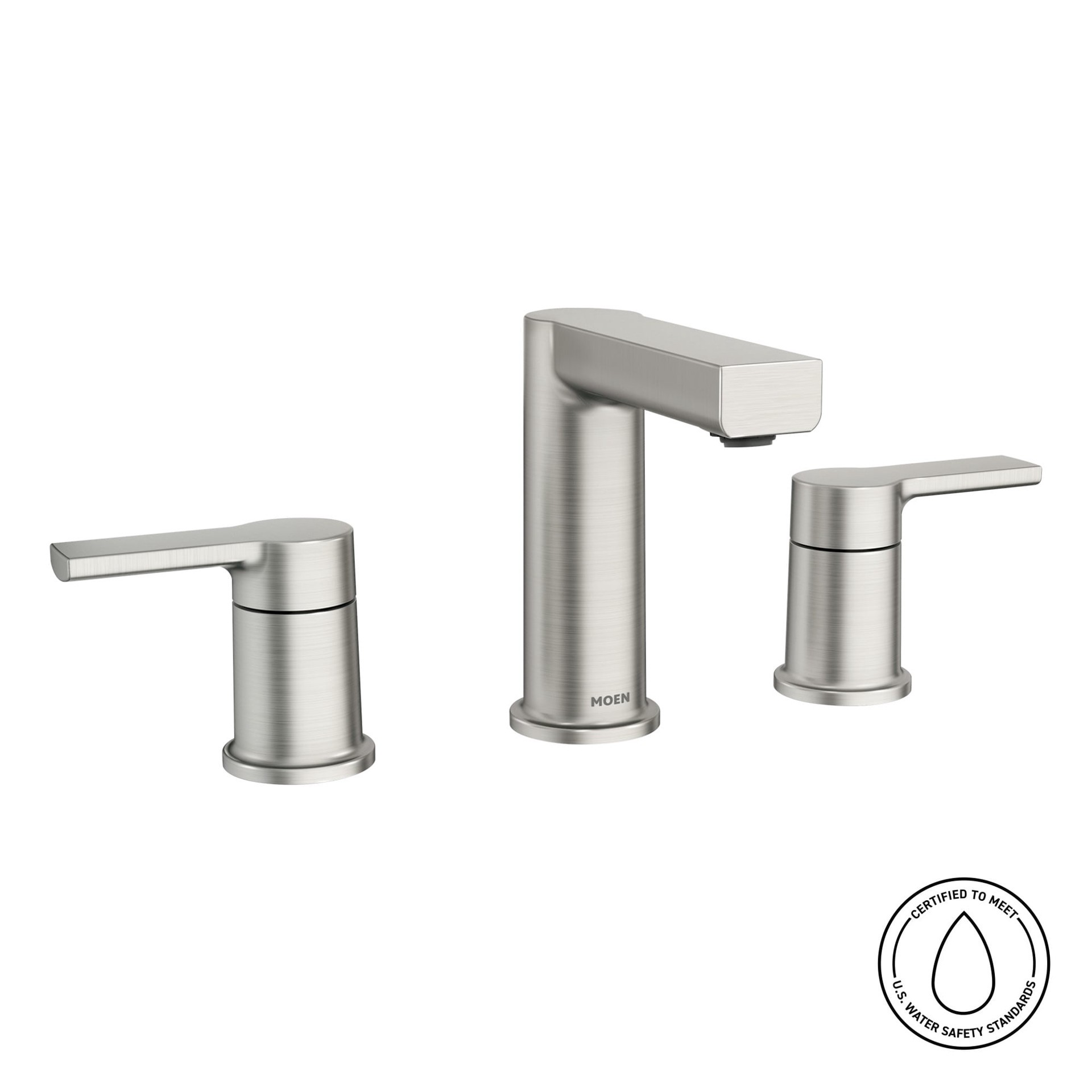 slide 2 of 6, Moen Rinza Spot Resist Brushed Nickel Widespread 2-handle WaterSense High-arc Commercial/Residential Handle Bathroom Sink Faucet with Drain, 1 ct