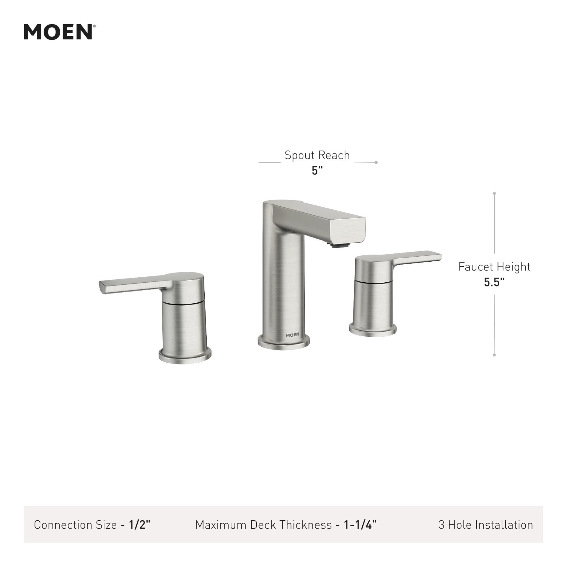 slide 5 of 6, Moen Rinza Spot Resist Brushed Nickel Widespread 2-handle WaterSense High-arc Commercial/Residential Handle Bathroom Sink Faucet with Drain, 1 ct