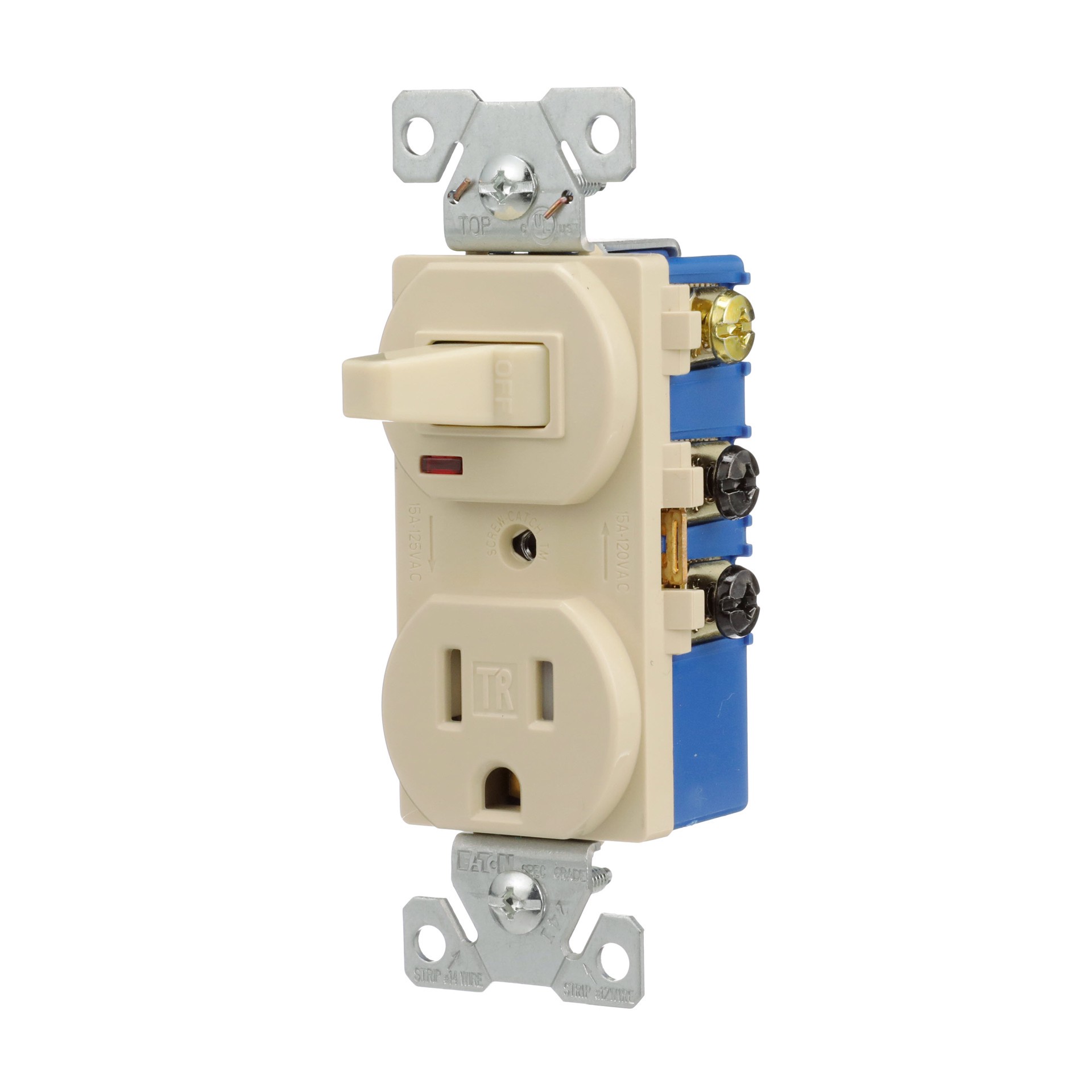 slide 2 of 6, Eaton 15 -Amp 125-volt Tamper Resistant Residential/Commercial Duplex Switch outlet , Ivory, 1 ct