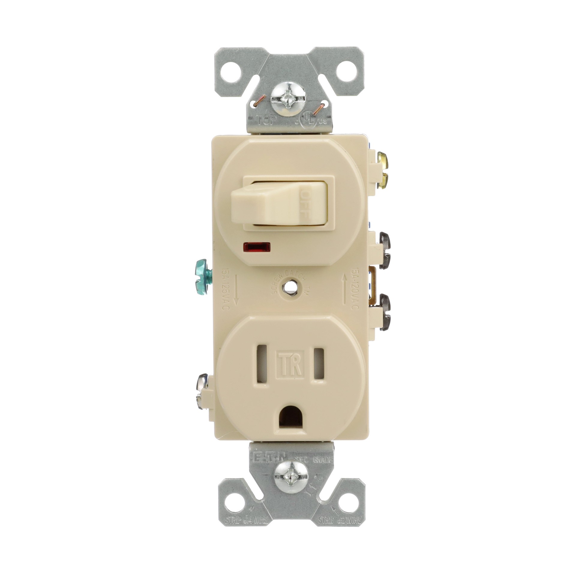 slide 1 of 6, Eaton 15 -Amp 125-volt Tamper Resistant Residential/Commercial Duplex Switch outlet , Ivory, 1 ct